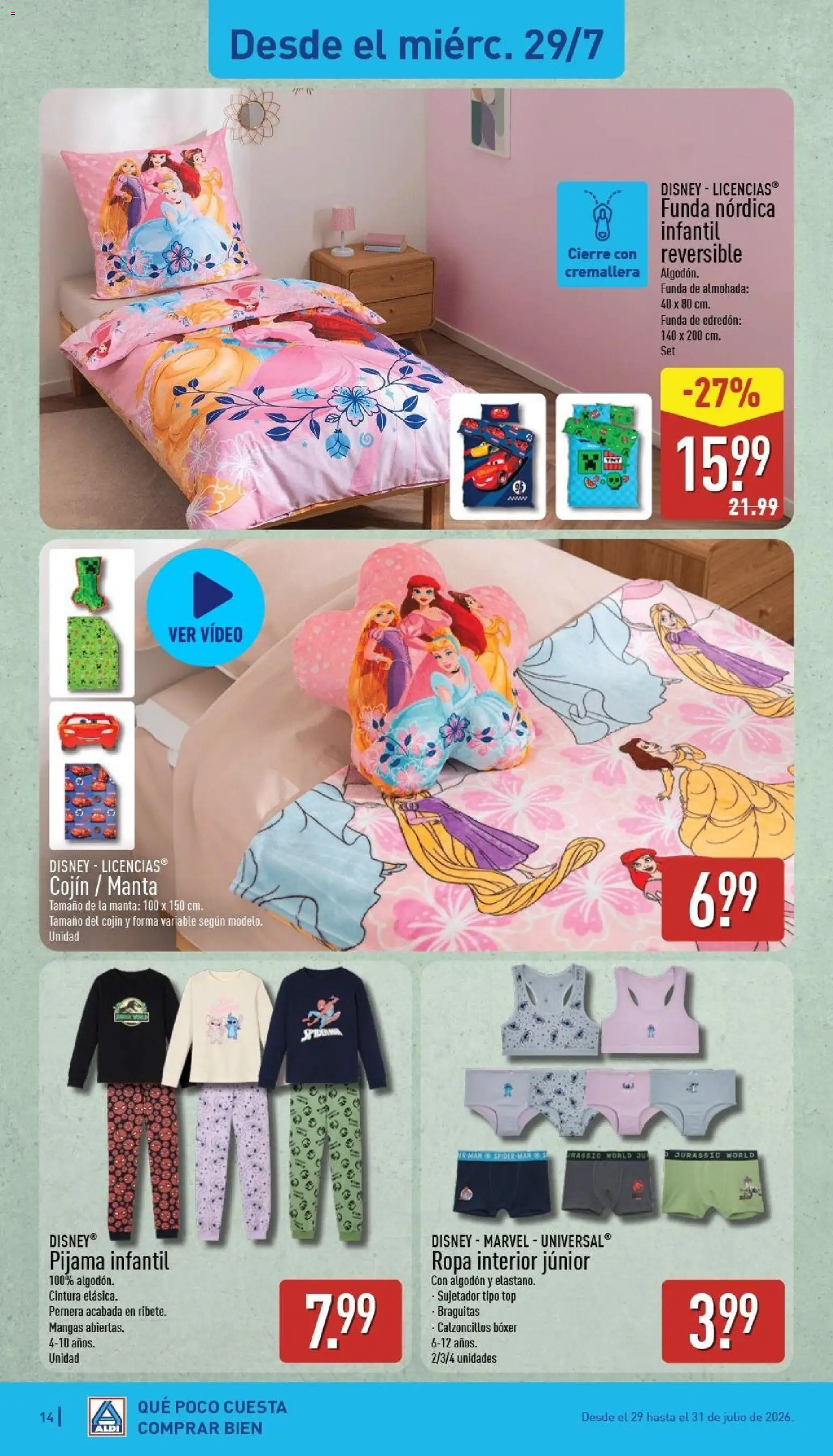 Aldi folleto Baleares │ válido desde el 27/07/2026 | Página: 14 | Productos: Edredón, Pijama, Video, Manta
