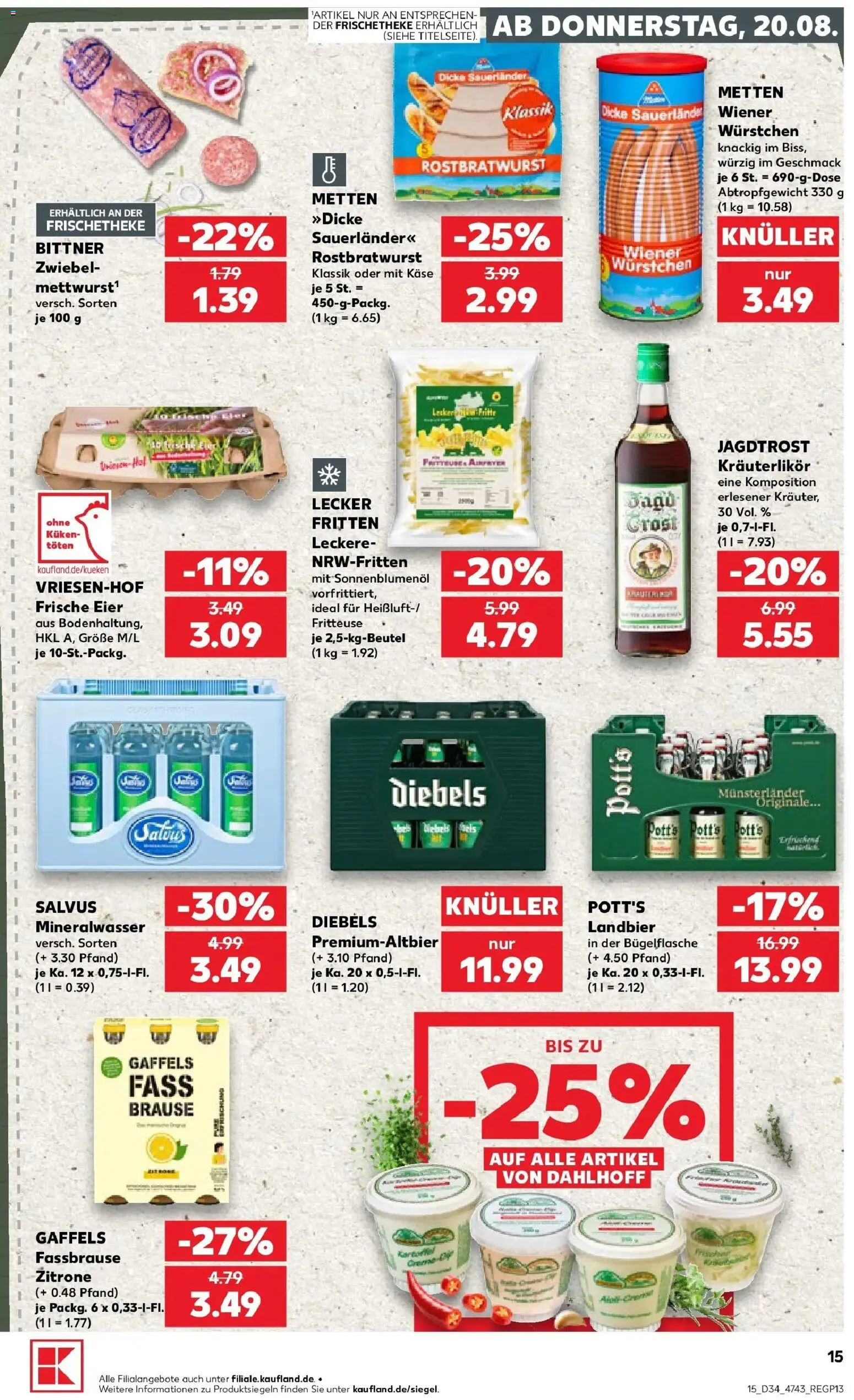 Prospekt Kaufland ab 20.08.2026 » Angebote Online zum Blättern | Seite: 15 | Produkte: Wiener wurstchen, Mineralwasser, Zitrone, Diebels