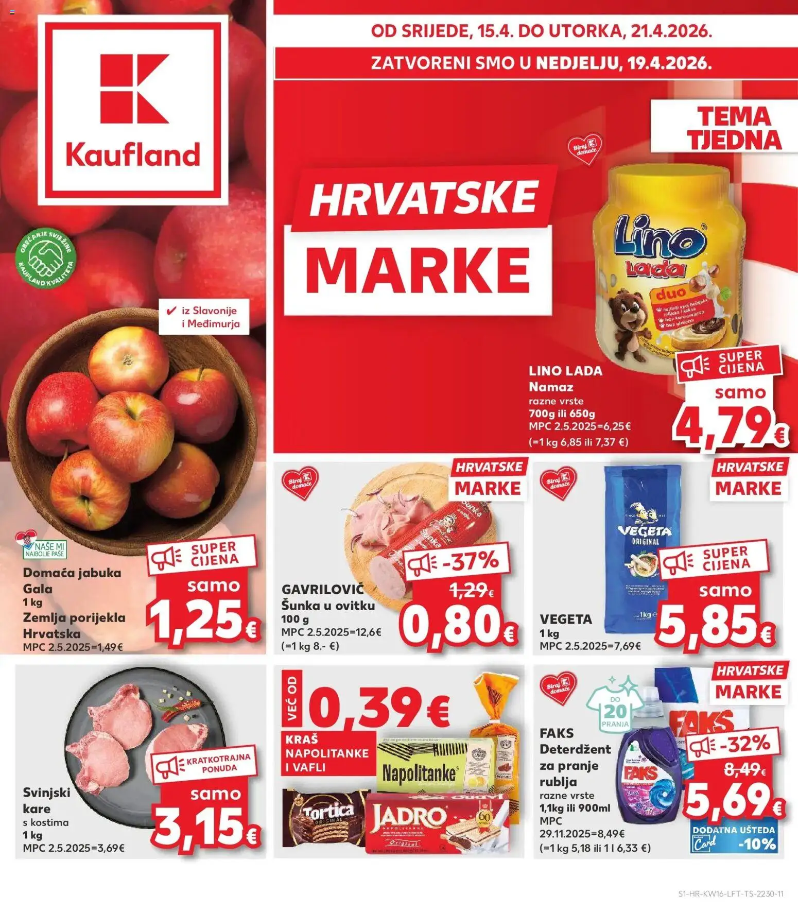 Kaufland katalog | vrijedi od 15.04.2026 | Stranica: 1 | Proizvodi: Gin, Deterdžent za pranje rublja, Vafli, Vegeta