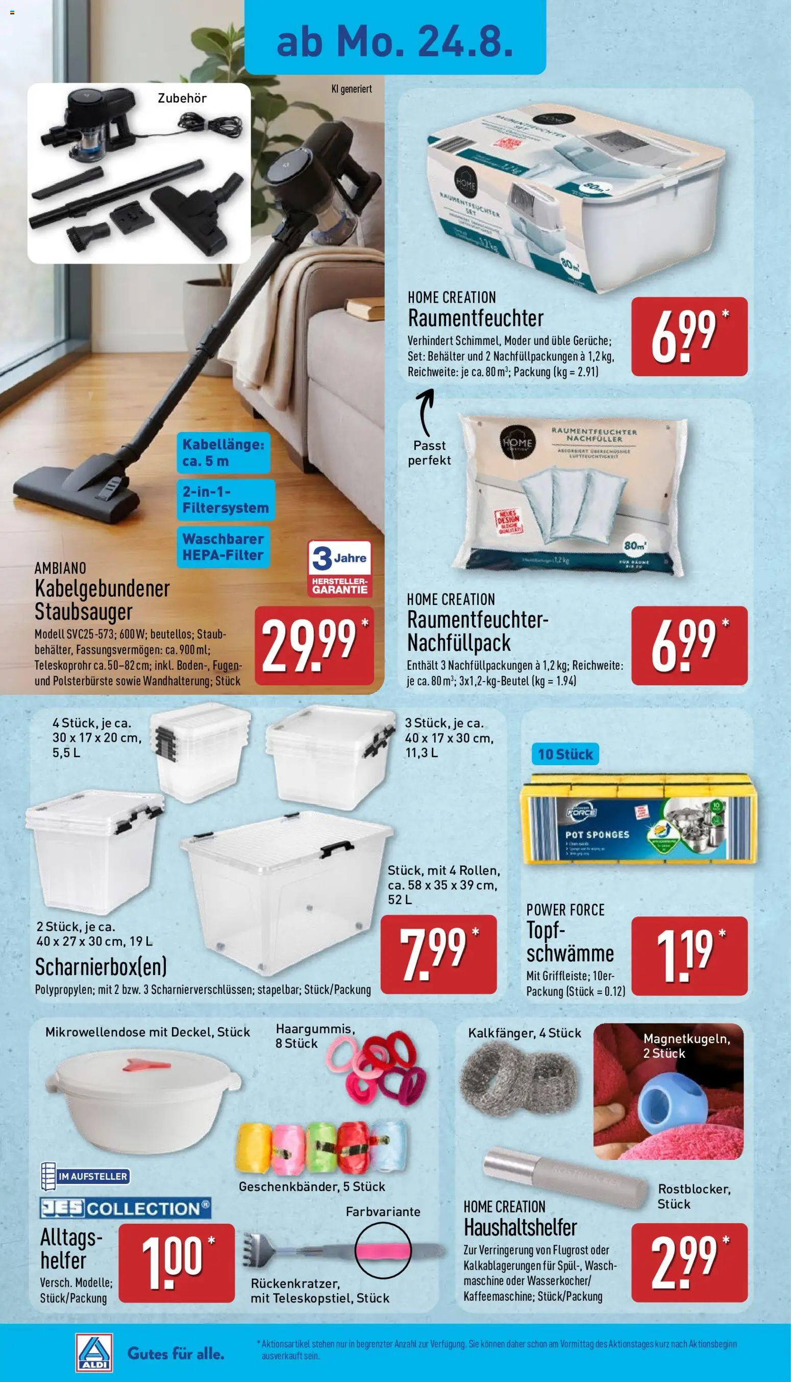 Aldi Prospekt – gültig ab 24.08.2026 | Seite: 3 | Produkte: Staubsauger, Box, Waschmaschine, Home creation