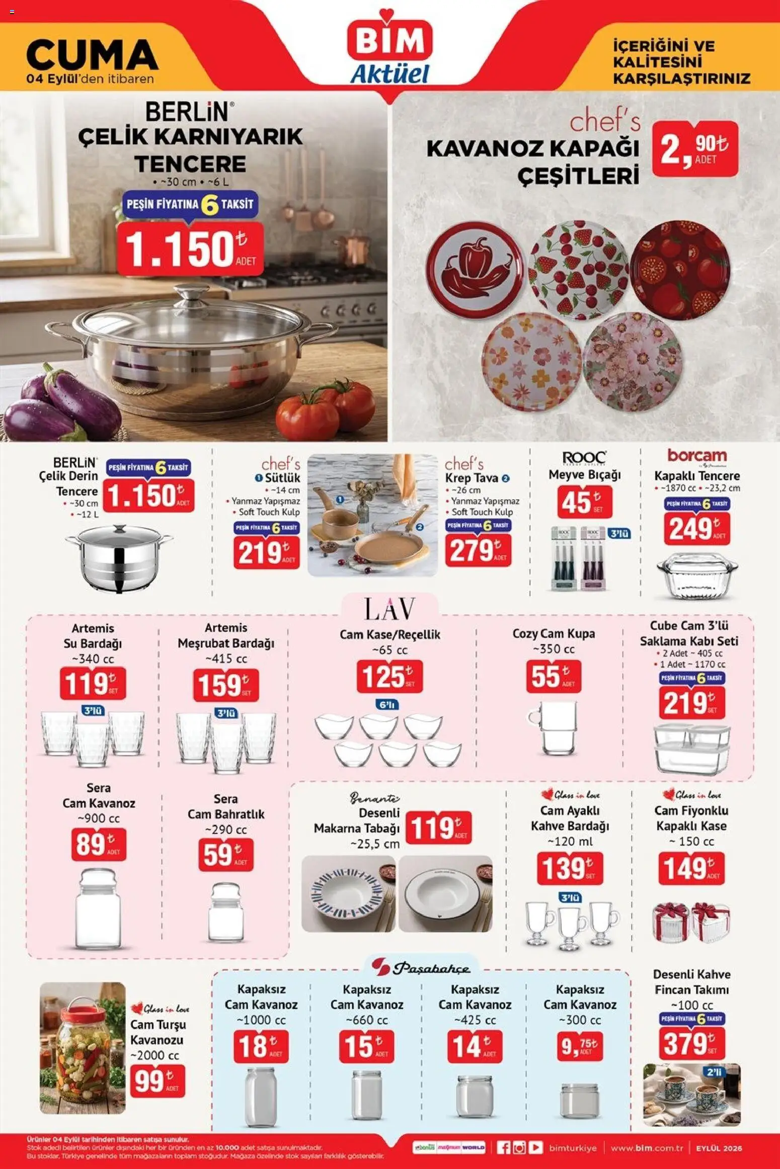 BİM - Katalog Cuma - 04 Eylül 2026 tarihinden itibaren geçerlidir | Sayfa: 3 | Ürünler: Kaşe, Su, Meyve, Kahve bardağı