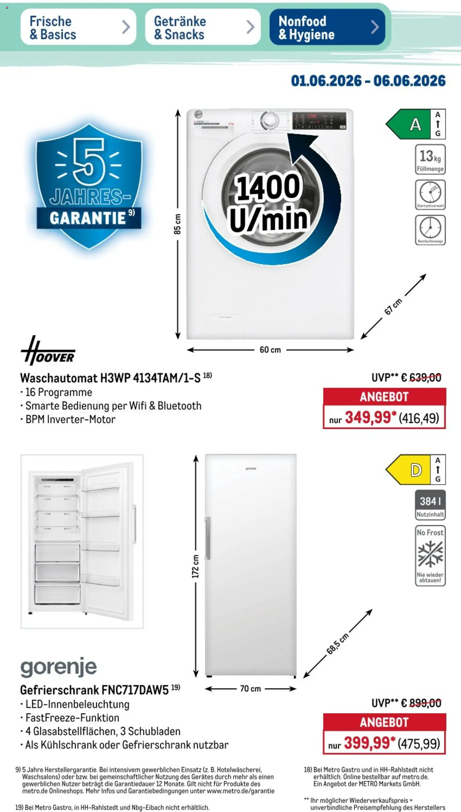 Metro NonFood-Angebote – gültig ab 01.06.2026 | Seite: 4 | Produkte: Gorenje, Gefrierschrank, Kühlschrank