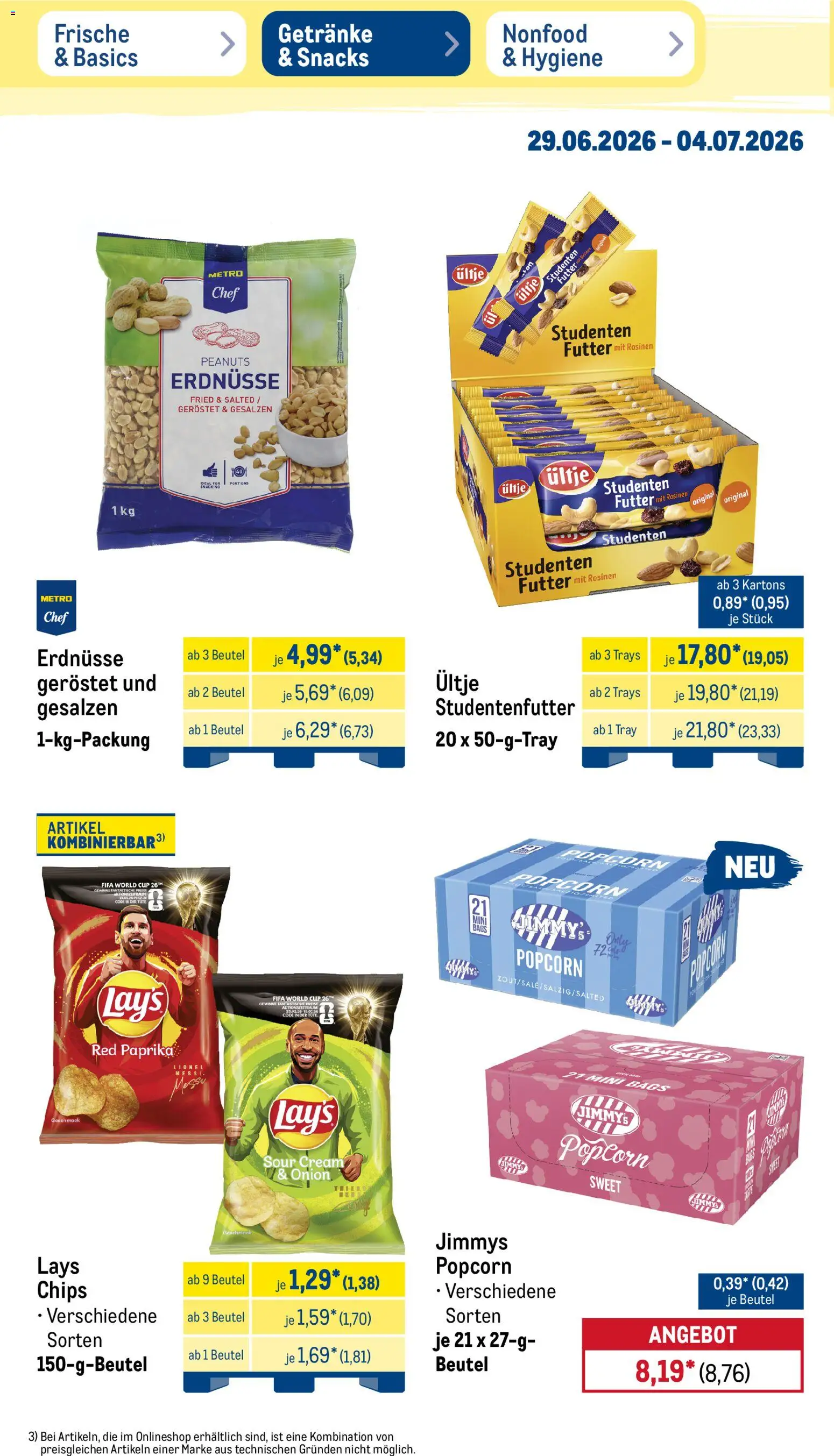 Metro Non Food & Hygiene – gültig ab 29.06.2026 | Seite: 19 | Produkte: Erdnüsse, Rosinen, Chips