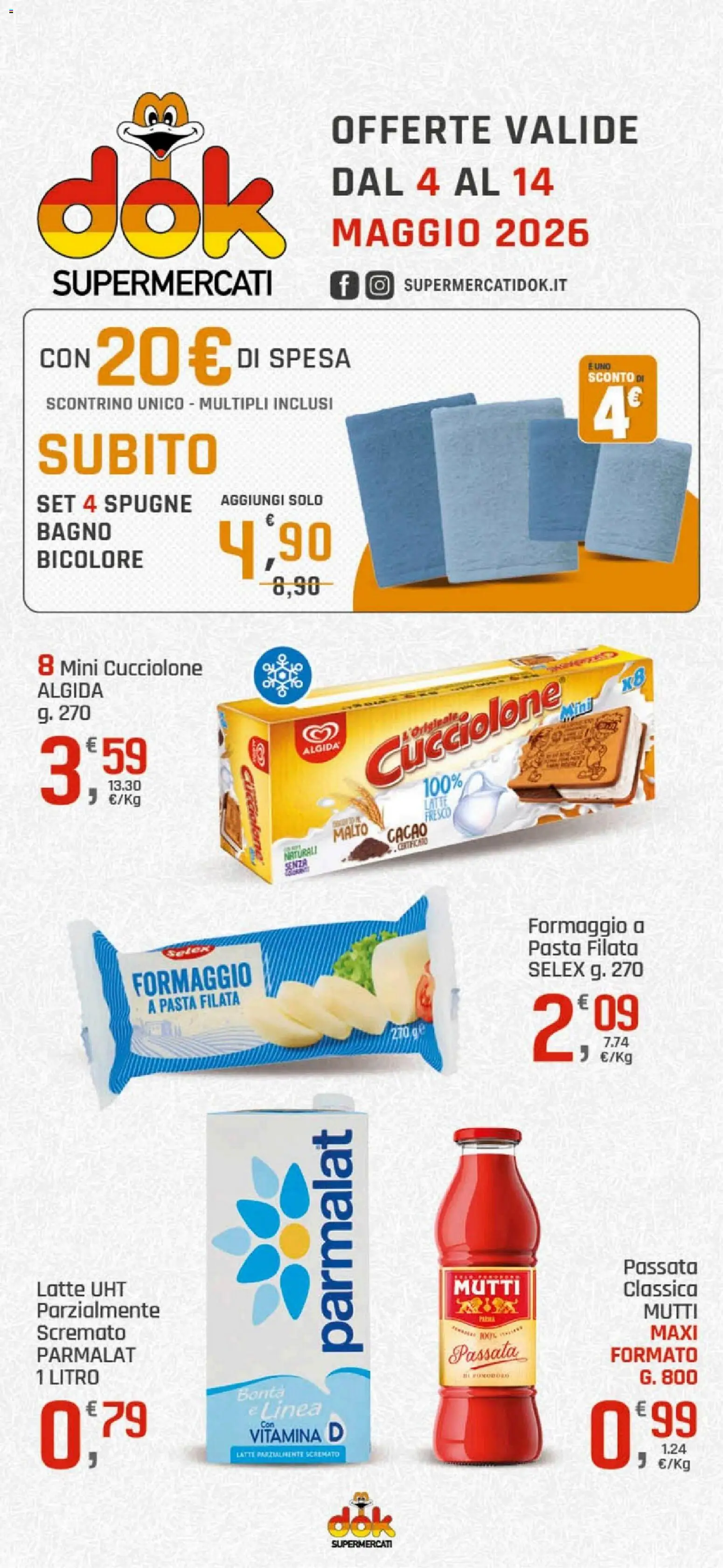 Volantino DOK del 04.05.2026 | Pagina: 1 | Prodotti: Formaggio, Mutti, Cacao, Bagno