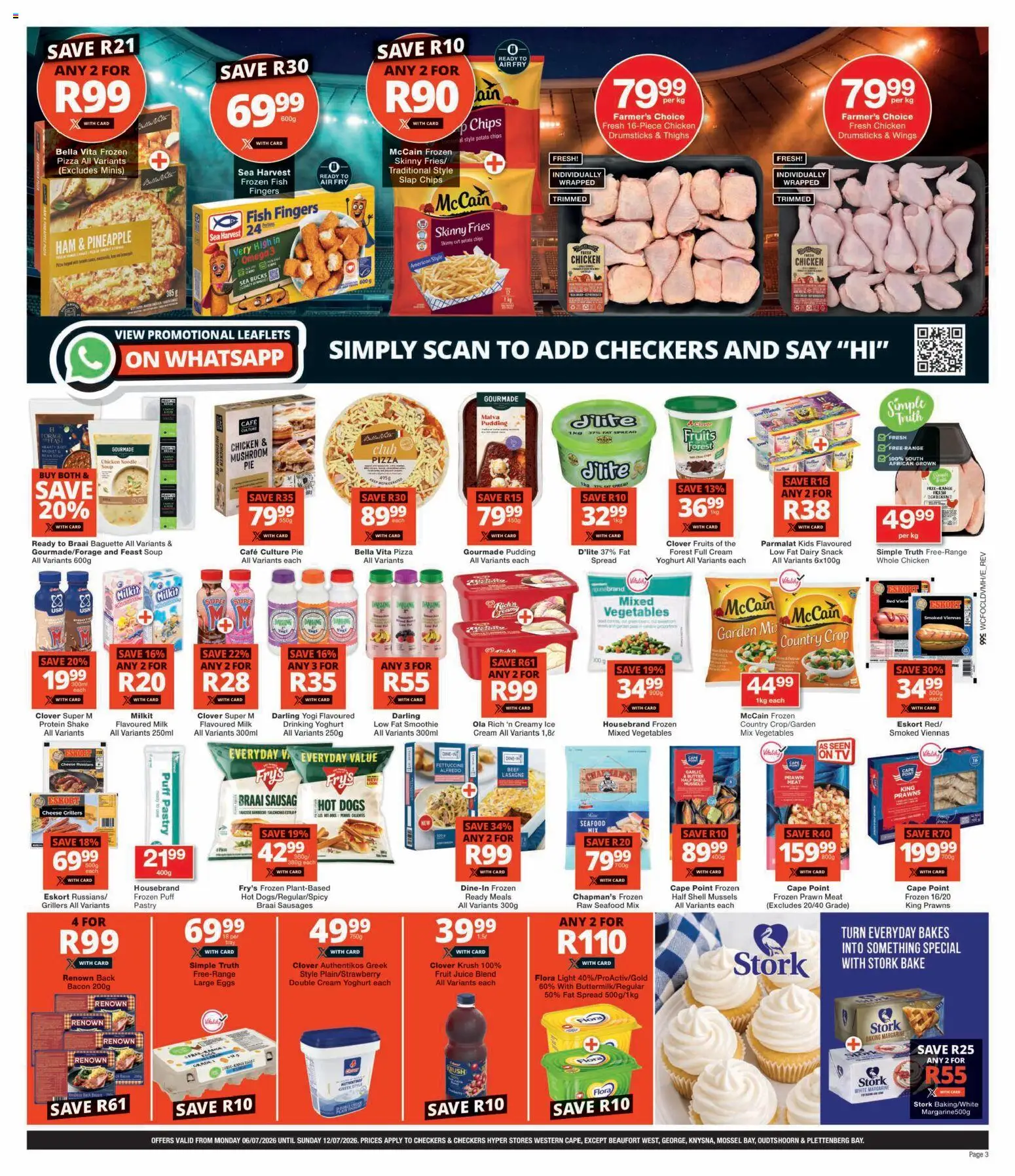 New Checkers catalogue – valid from 06/07/2026 | Page: 3 | Products: Milk, Margarine, Pizza, Soup