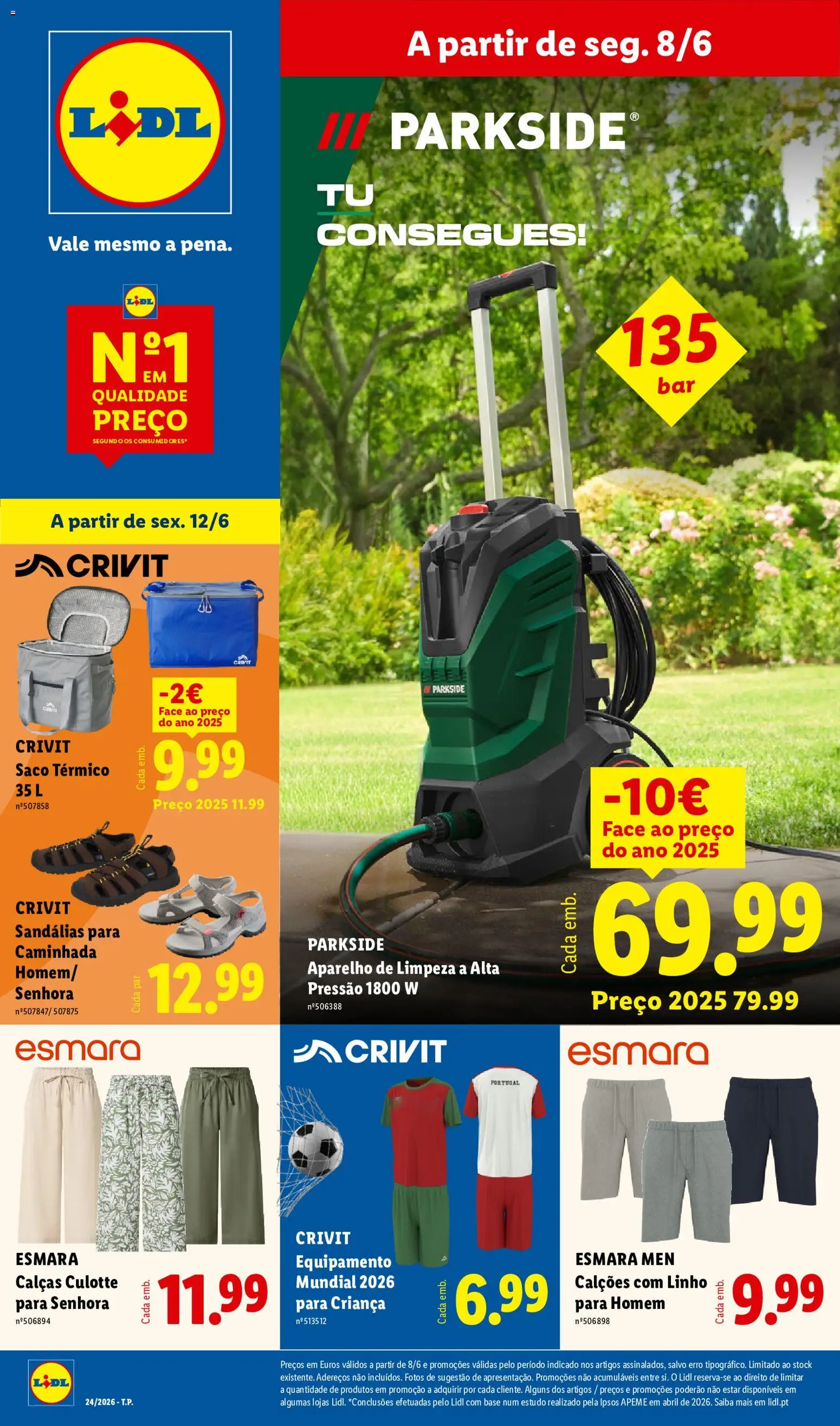 Lidl Novidades │ válido de 08.06.2026 | Página: 1 | Produtos: Base, Calções, Pá, Sandálias