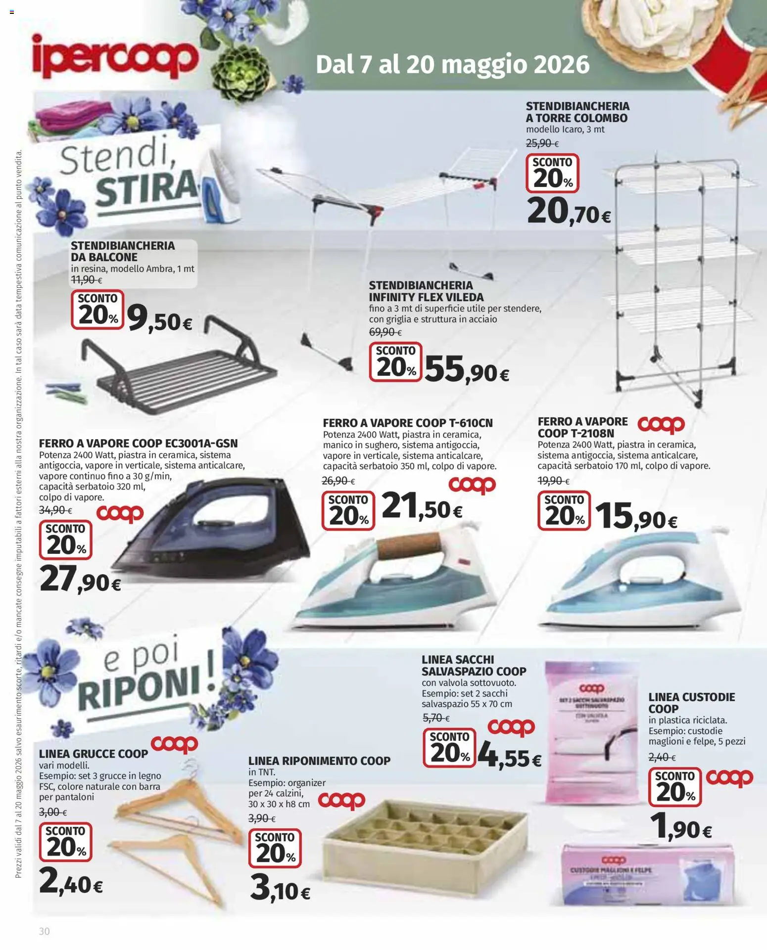 Volantino Ipercoop del 07.05.2026 | Pagina: 30 | Prodotti: Pantaloni, Stendibiancheria, Data, Griglia