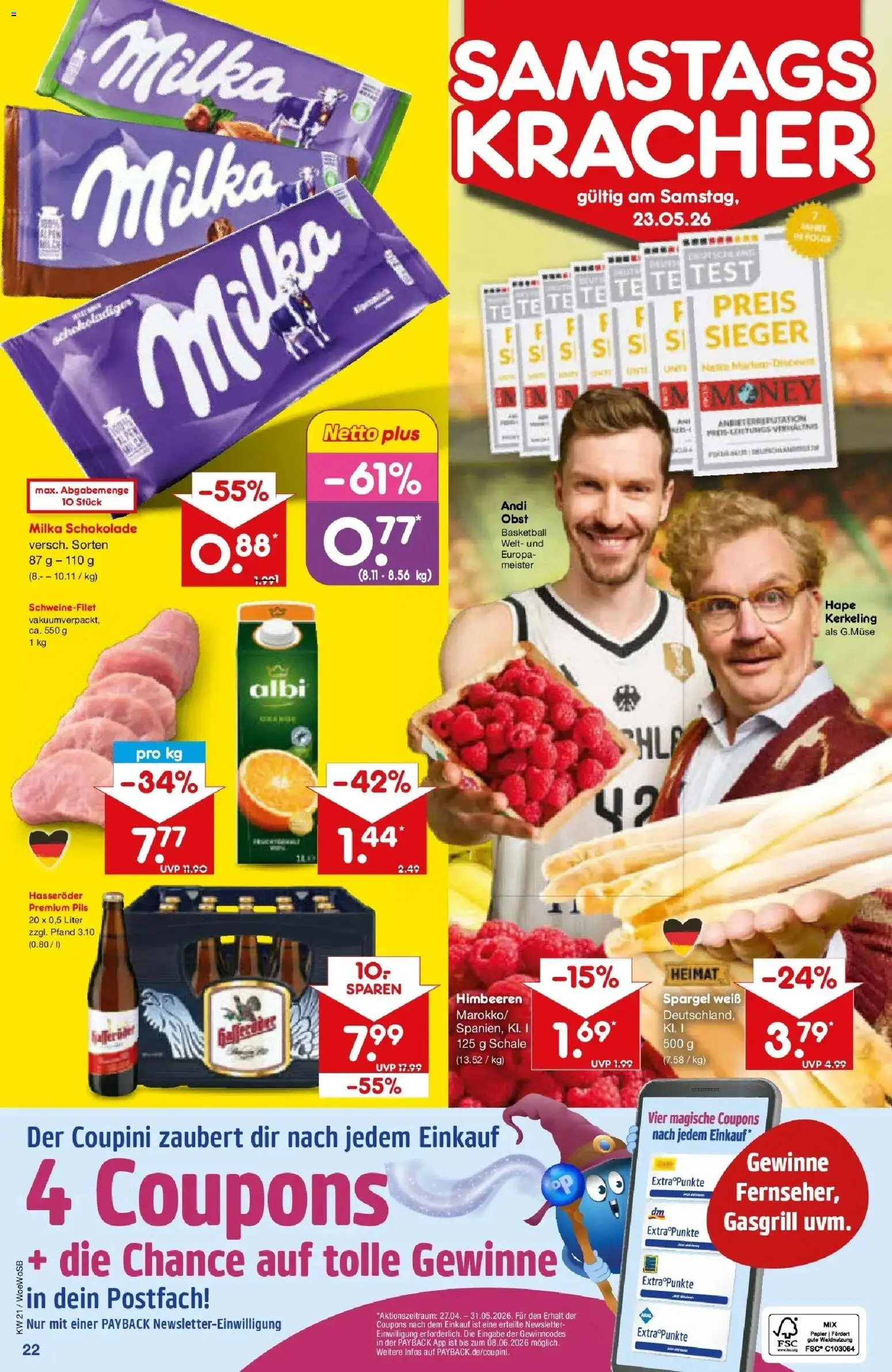 Netto Marken-Discount Prospekt Gemmingen	 – gültig ab 17.05.2026 | Seite: 24 | Produkte: Milka schokolade, Spargel, Schweinefilet, Basketball