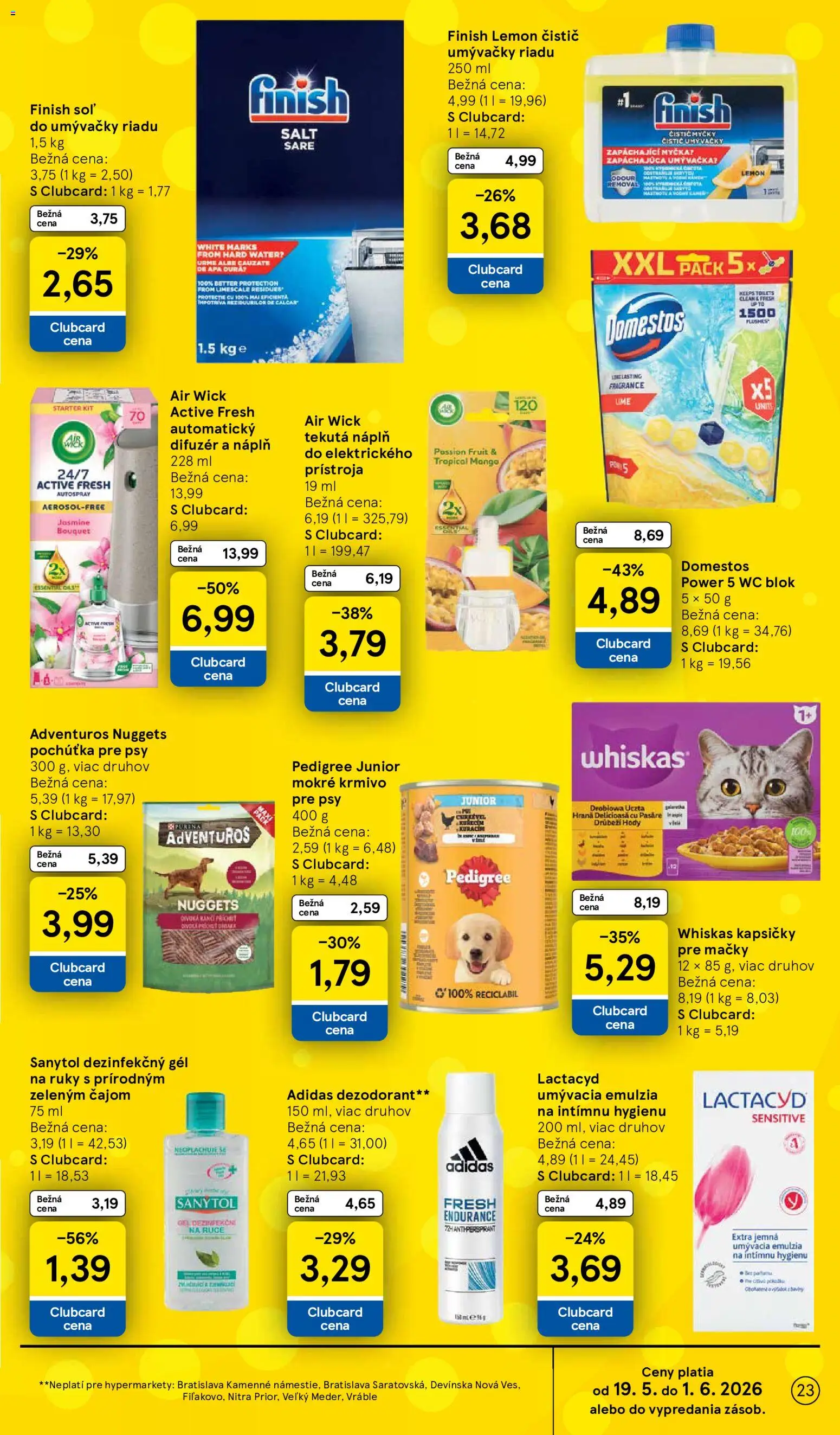 Nové Tesco akcie – leták je platný od 20.05.2026 | Strana: 23 | Produkty: Difúzer, Umývačka, Sanytol, Adidas