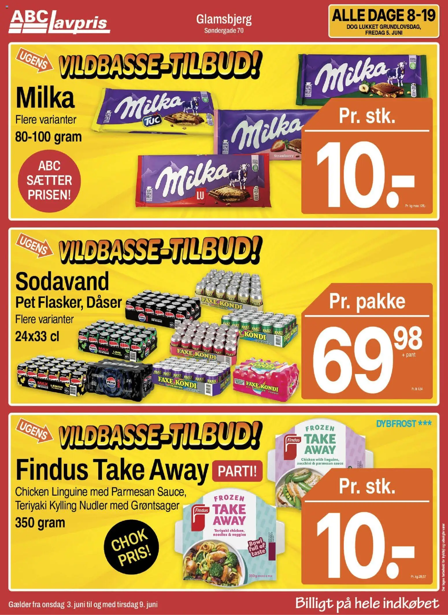 Abc Lavpris tilbudsavis – gyldig fra 03.06.2026 | Side: 1 | Produkter: Sodavand, Faxe Kondi, Parmesan, Pepsi