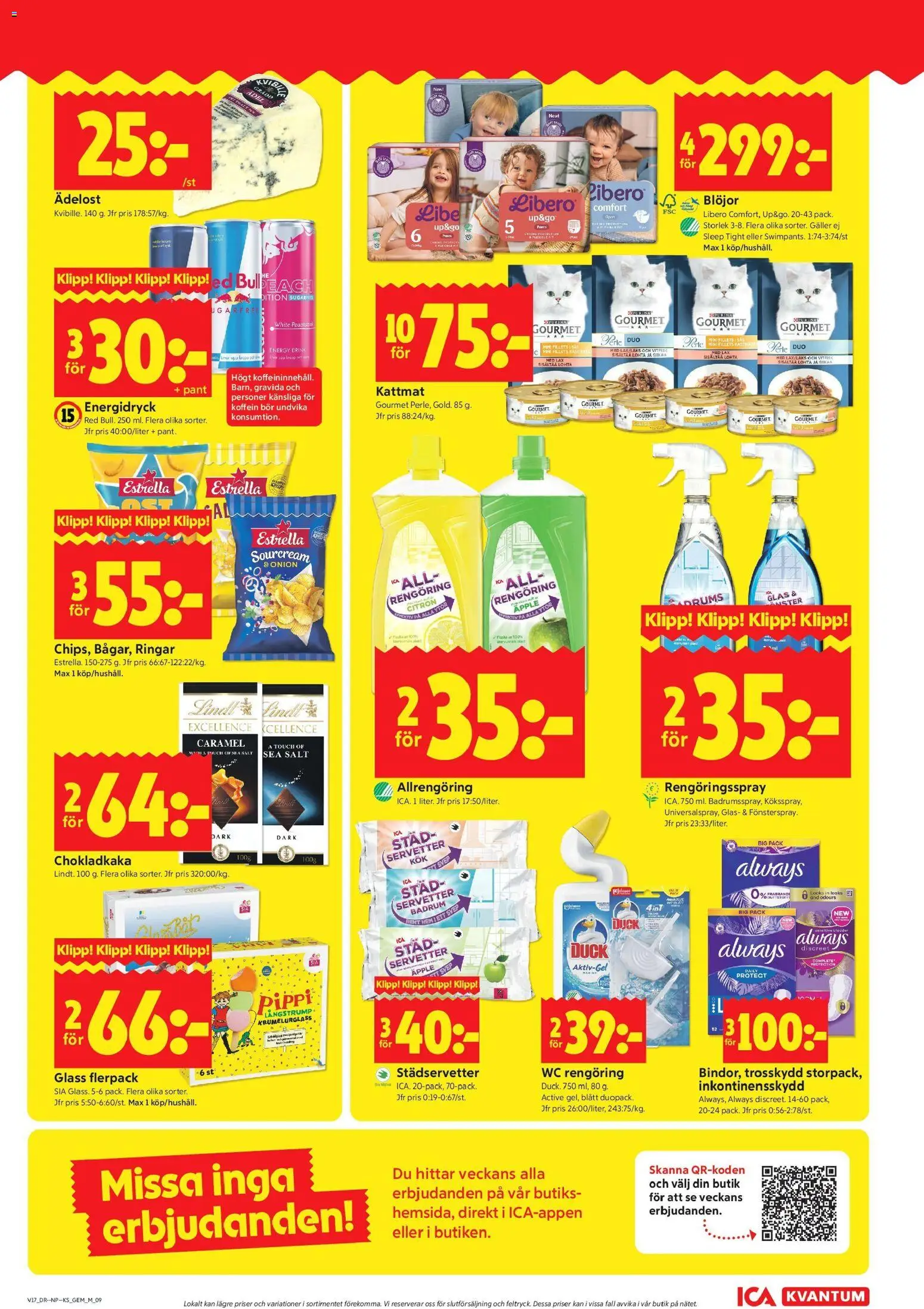 ICA Kvantum reklamblad aktuell från 20.04.2026 | Sida: 9 | Produkter: Energidryck, Blöjor, Glass, Servetter