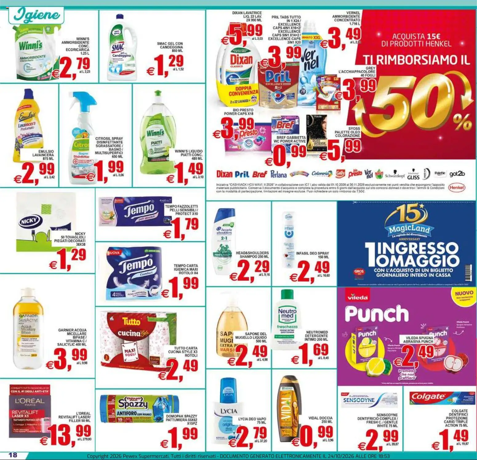 Volantino Pewex del 23/10/2026 | Pagina: 18 | Prodotti: Sapone, Dentifricio, Candeggina, Doccia