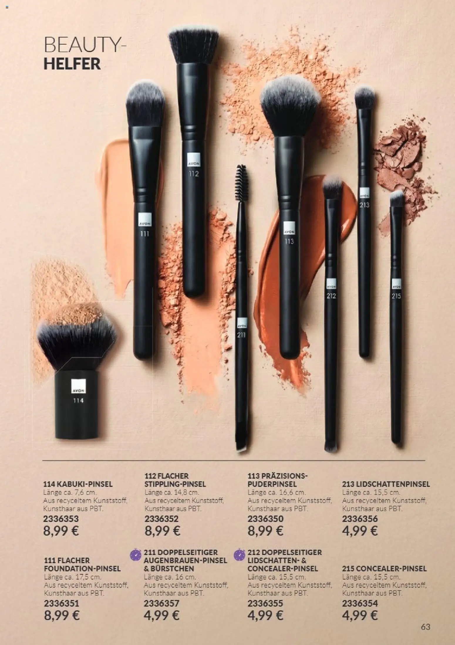 AVON Katalog Oktober 2026 – gültig ab 01.10.2026 | Seite: 63 | Produkte: Lidschatten, Puderpinsel, Foundationpinsel, Concealerpinsel