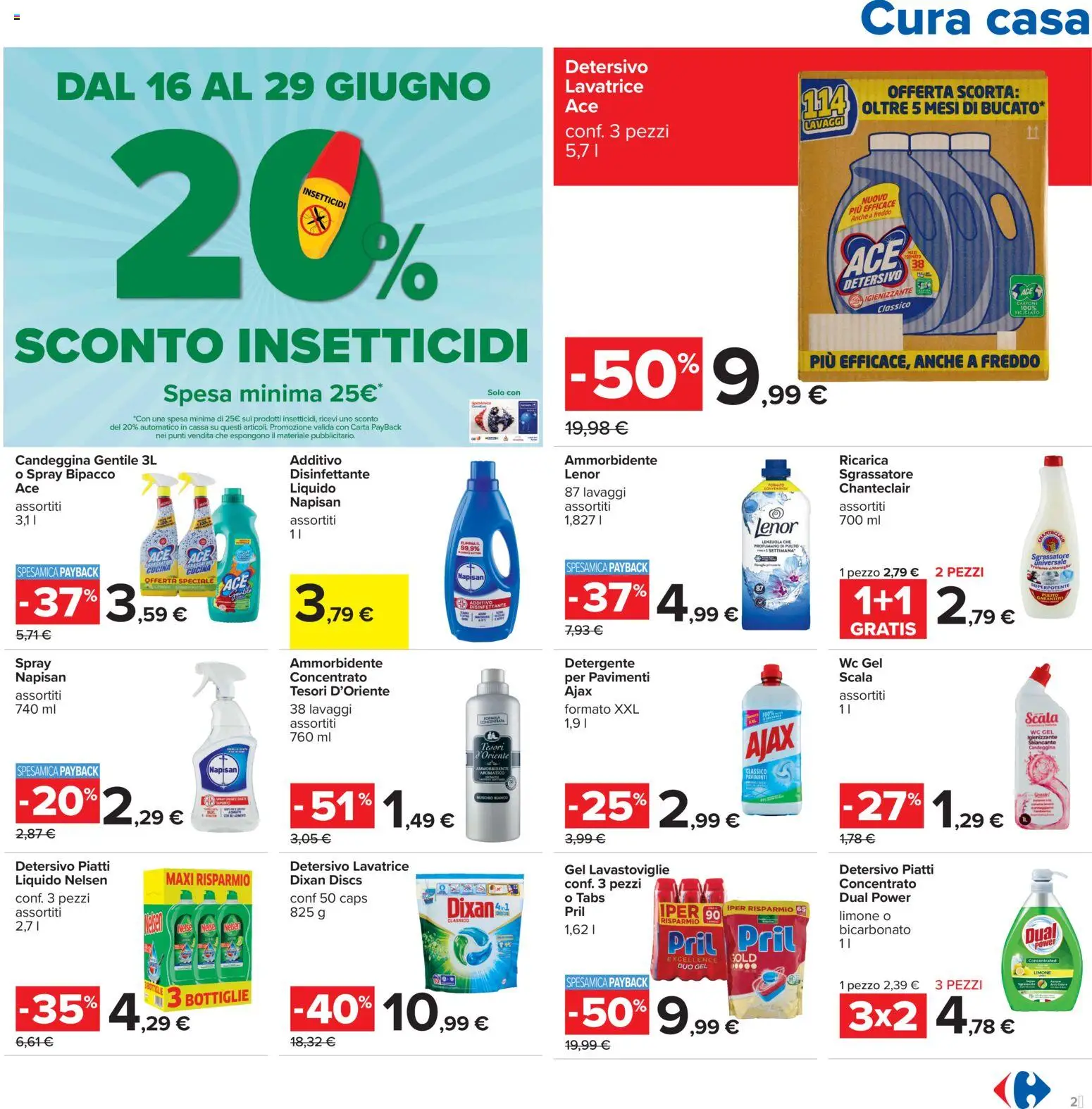 Volantino Carrefour del 16.06.2026 | Pagina: 27 | Prodotti: Ammorbidente, Detergente, Lavastoviglie, Scala