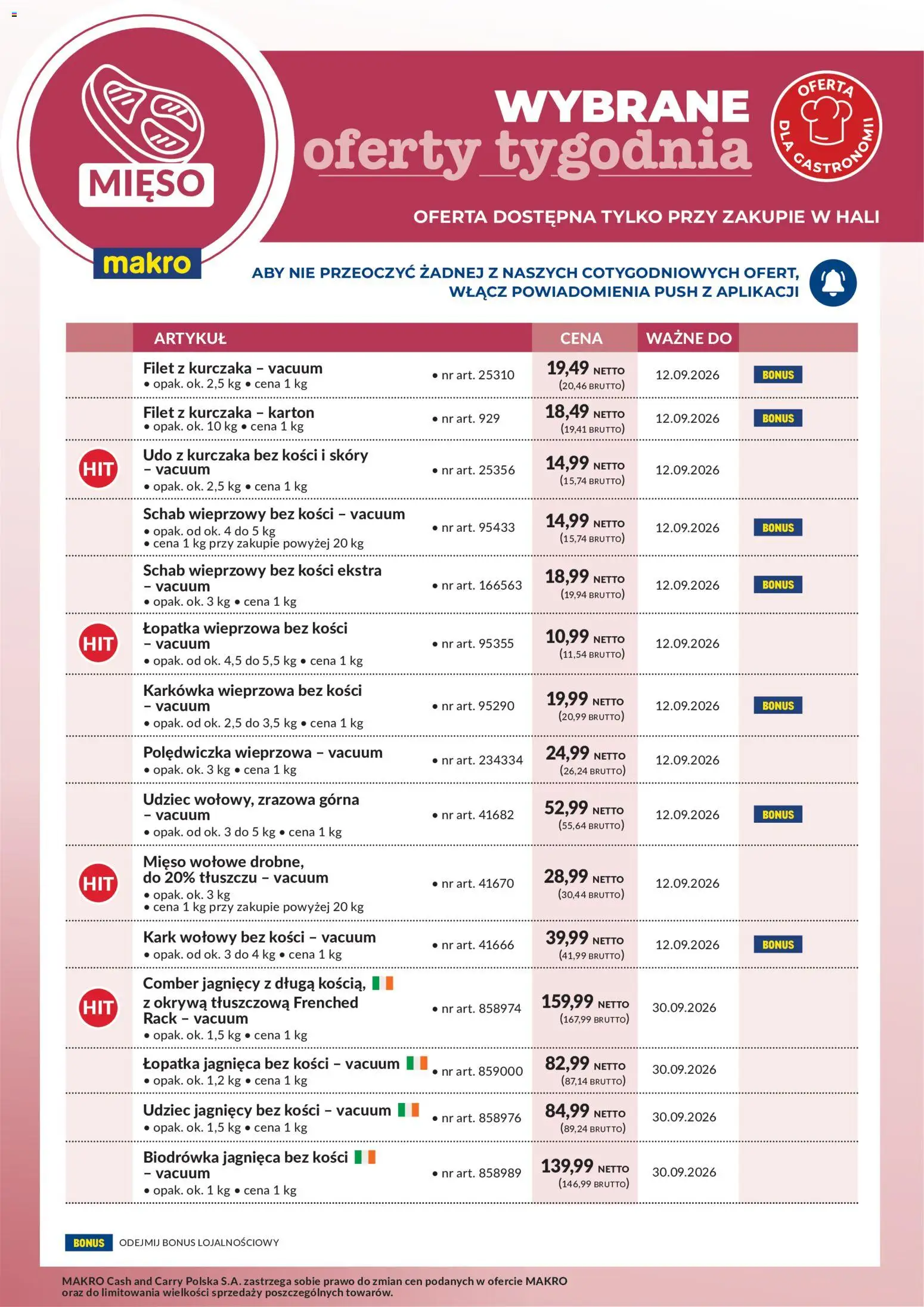 Makro gazetka - Wybrane oferty tygodnia od 07.09.2026 | Strona: 1 | Produkty: Karkówka, Schab, Polędwiczka wieprzowa, Łopatka wieprzowa