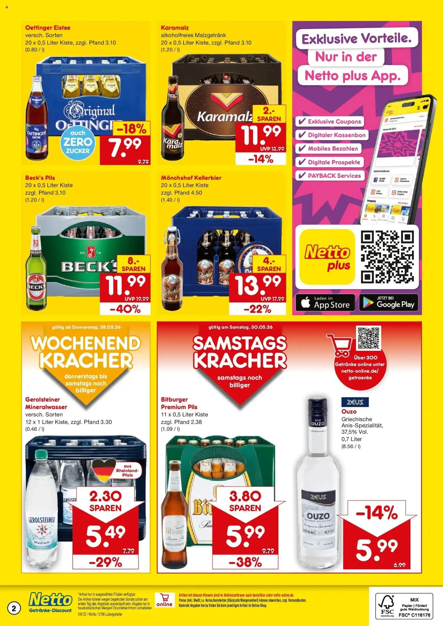 Netto Marken-Discount Prospekt Ludwigshafen – gültig ab 26.05.2026 | Seite: 2 | Produkte: Monchshof, Ouzo 12, Pils, Zucker