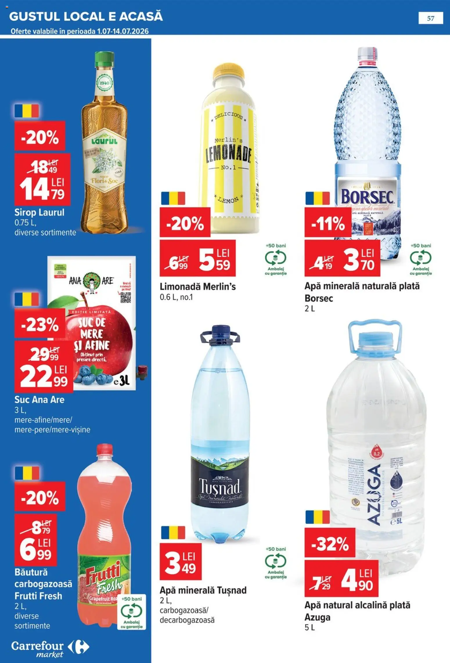 Noul catalog Carrefour – valabil de la 08.07.2026 | Pagină: 58 | Produse: Afine, Sıcak su torbası, Mere, Sirop