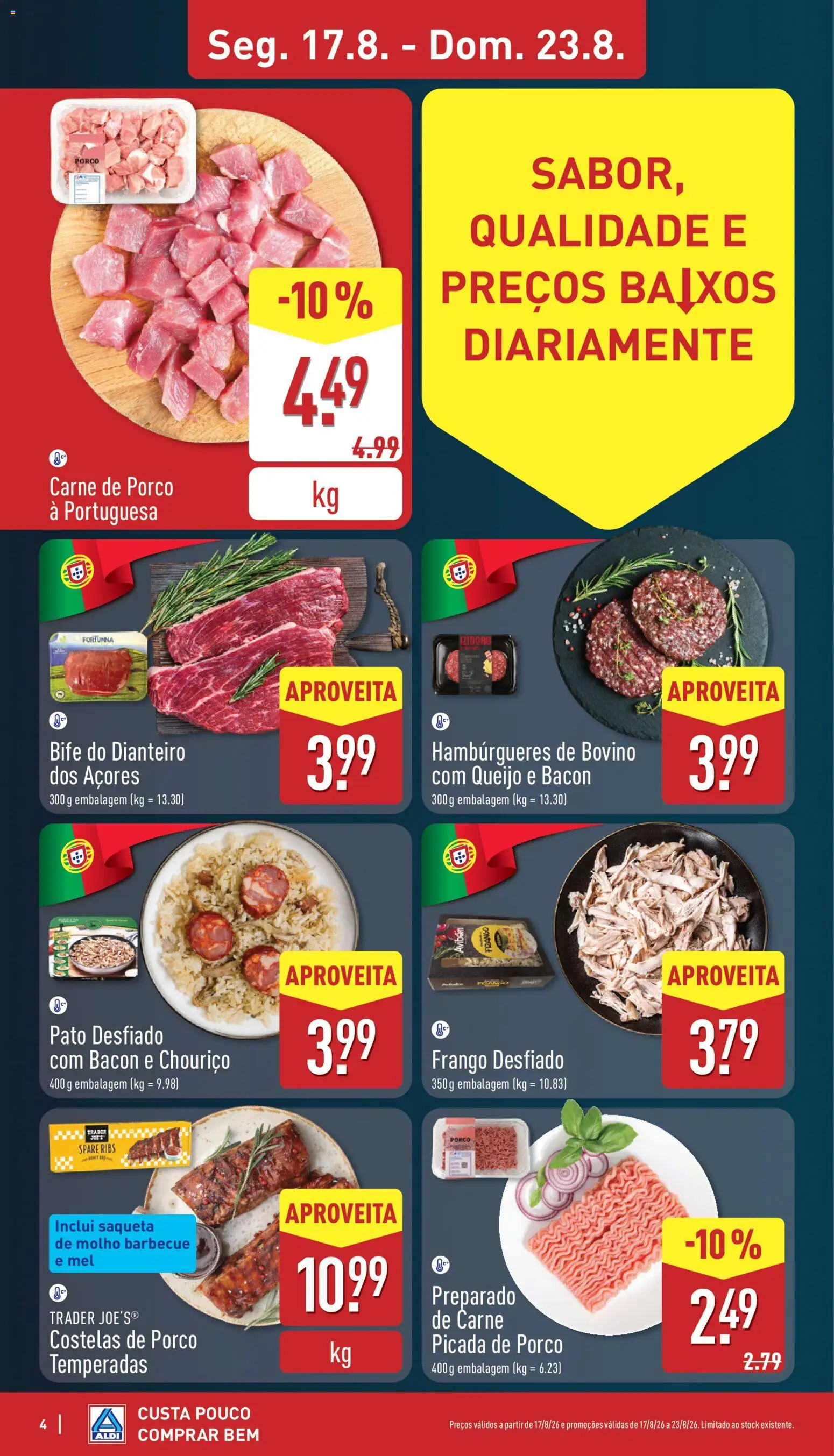 Aldi folheto │ válido de 17/08/2026 | Página: 4 | Produtos: Costelas de porco, Frango, Frango desfiado, Carne de porco