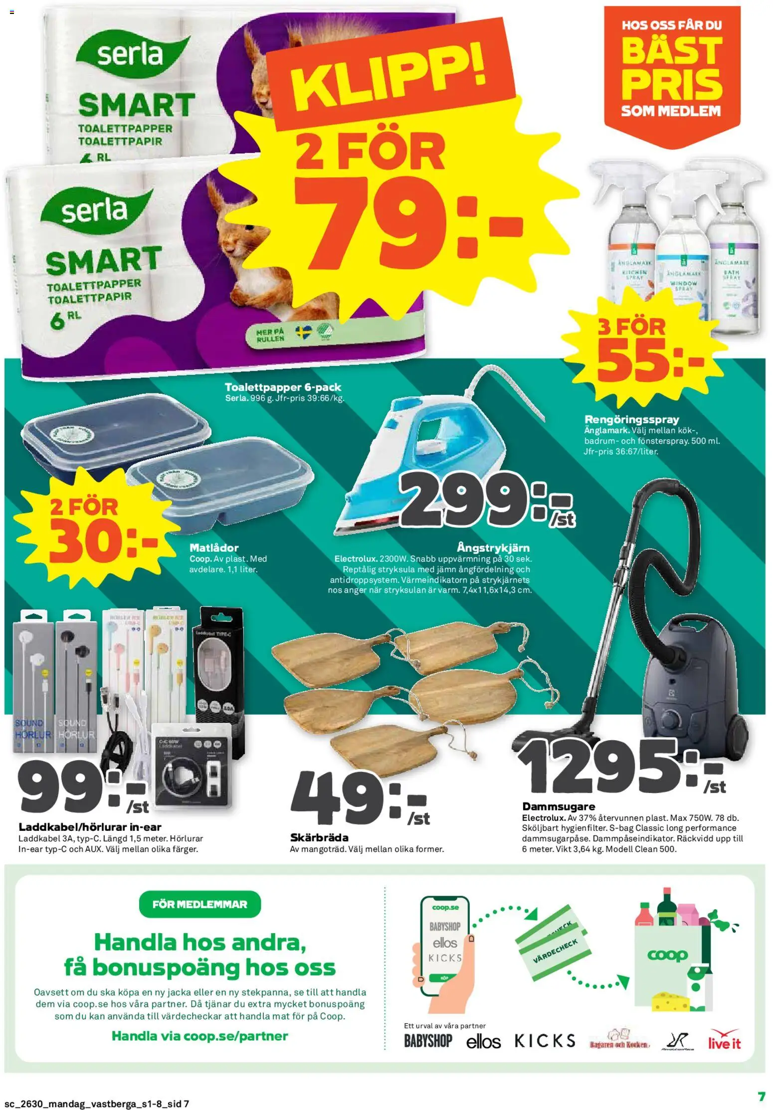 Stora Coop reklamblad aktuell från 20/07/2026 | Sida: 7 | Produkter: Dammsugare, Toalettpapper, Jacka, Hörlurar