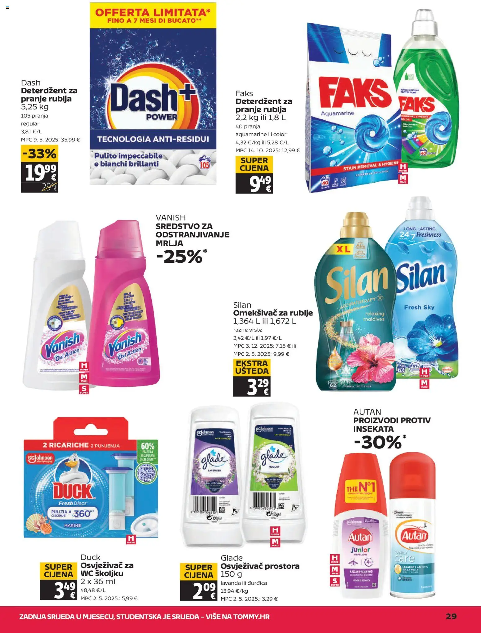 Tommy katalog | vrijedi od 23.07.2026 | Stranica: 29 | Proizvodi: Faks, Omekšivač, Deterdžent, Dash