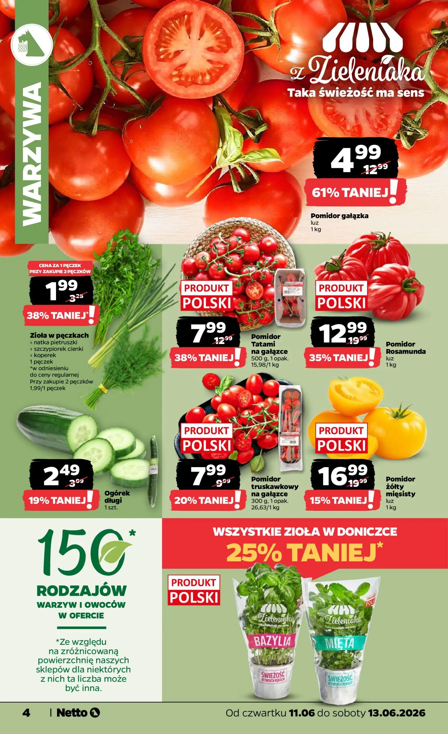Netto gazetka od czwartku spożywcza od 11.06.2026 | Strona: 4 | Produkty: Koperek, Mięta, Bazylia, Warzywa