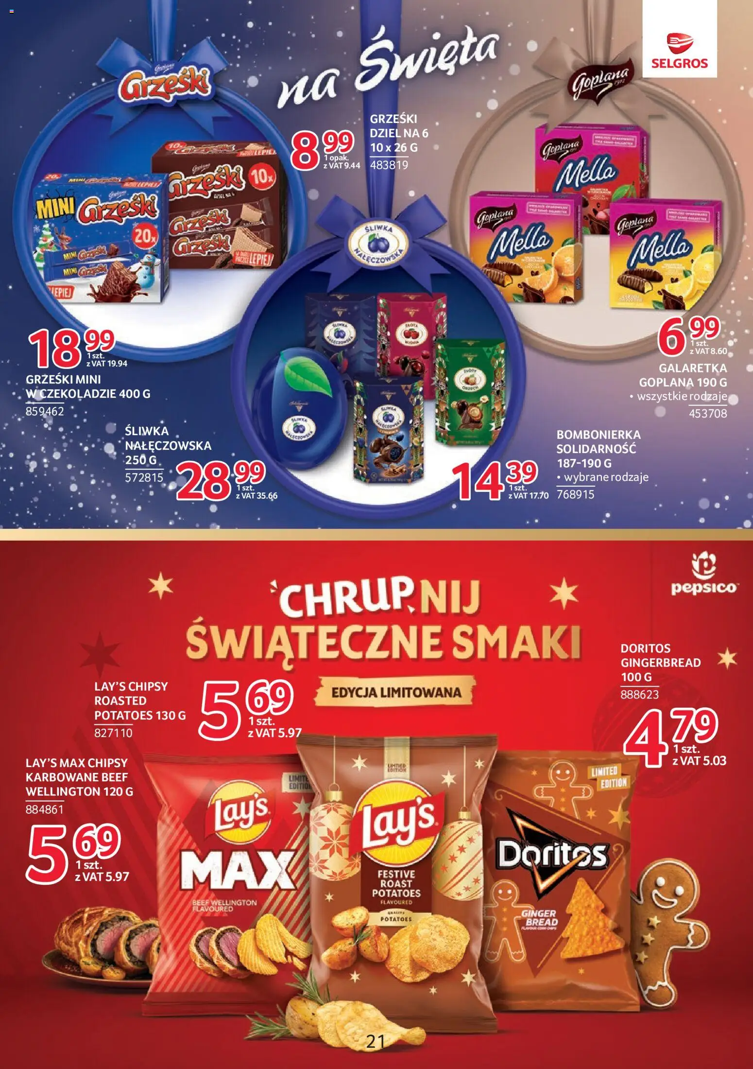 Selgros cash&carry gazetka - Markowe Produkty od 22.10.2026 | Strona: 21 | Produkty: Chipsy, Galaretka, Śliwka nałęczowska, Morele