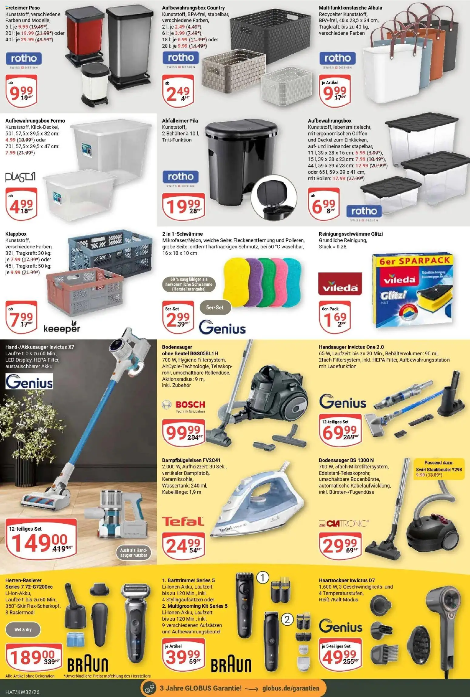 Globus Prospekt Hattersheim (ab 03.08.2026) » Angebote online | Seite: 26 | Produkte: Bosch, Haartrockner, Abfalleimer, Schwämme