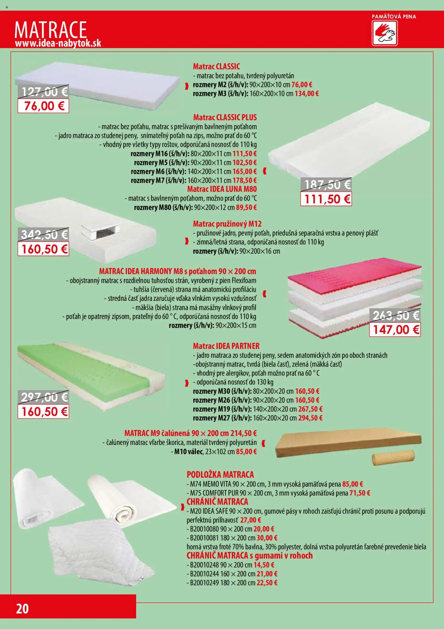 Nové IDEA nábytok akcie – leták je platný od 21.07.2026 | Strana: 20 | Produkty: Matrace, Matrac