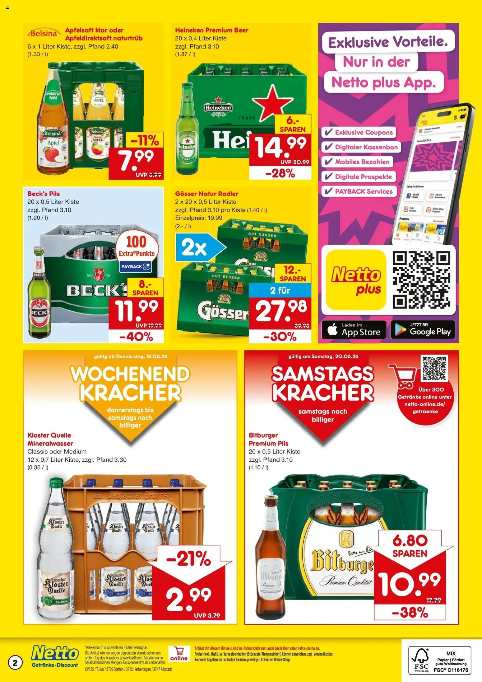 Netto Marken-Discount Prospekt Albstadt-Onstmettingen – gültig ab 14.06.2026 | Seite: 2 | Produkte: Äpfel, Mineralwasser, Heineken, Radler