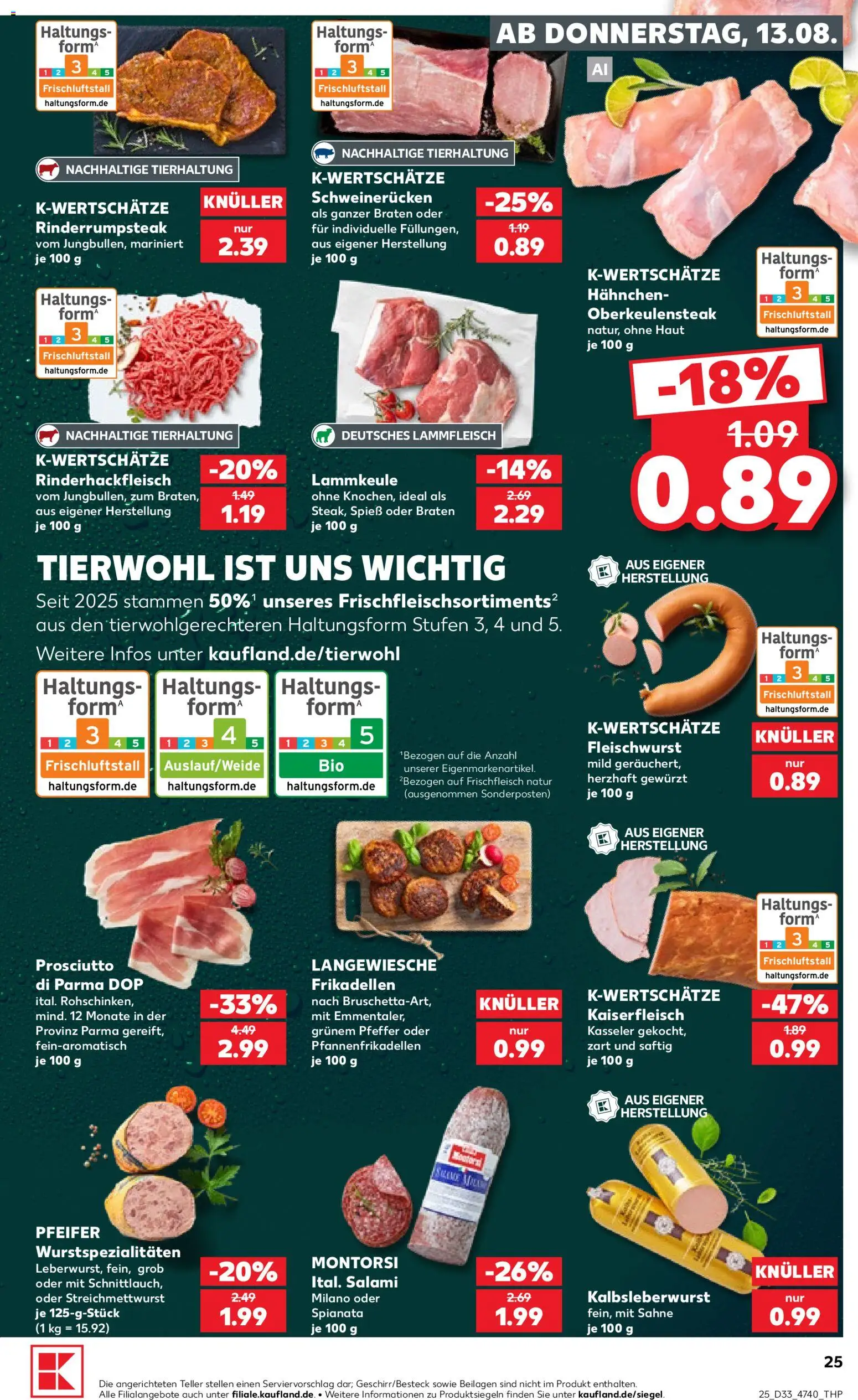 Kaufland Prospekt Hannover – gültig ab 13.08.2026 | Seite: 25 | Produkte: Beilagen, Lammkeule, Hahnchen, Salami