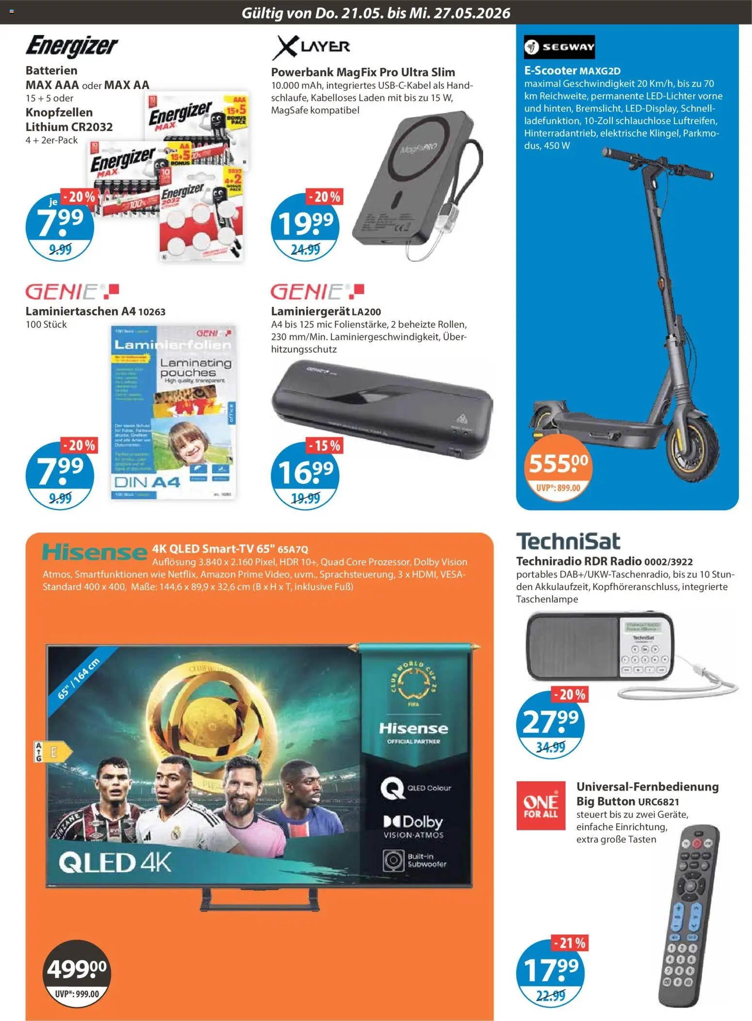 V-Markt Schwaben / Oberbayern – gültig ab 21.05.2026 | Seite: 19 | Produkte: Hisense, Batterien, Powerbank, Radio