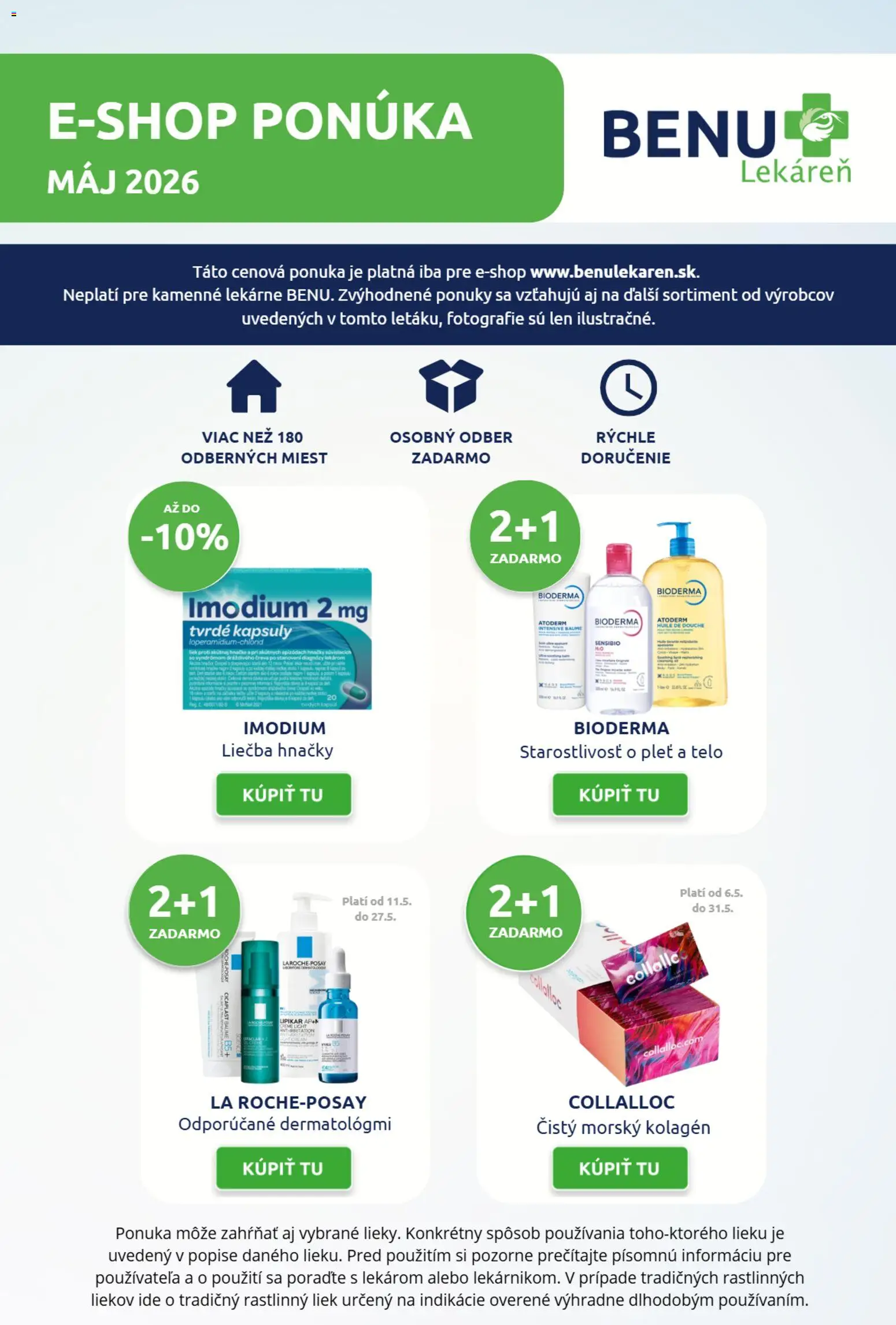 Nové BENU Lekáreň akcie – leták je platný od 01.05.2026 | Strana: 1 | Produkty: Kolagén, Bioderma, Hračky