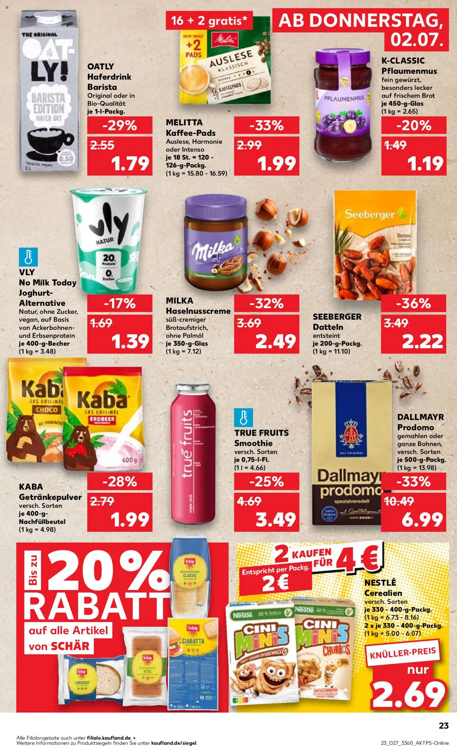 Kaufland Německo leták - Super-kauf od 02.07.2026 | Strana: 23 | Produkty: Milka, Smoothie, Ciabatta