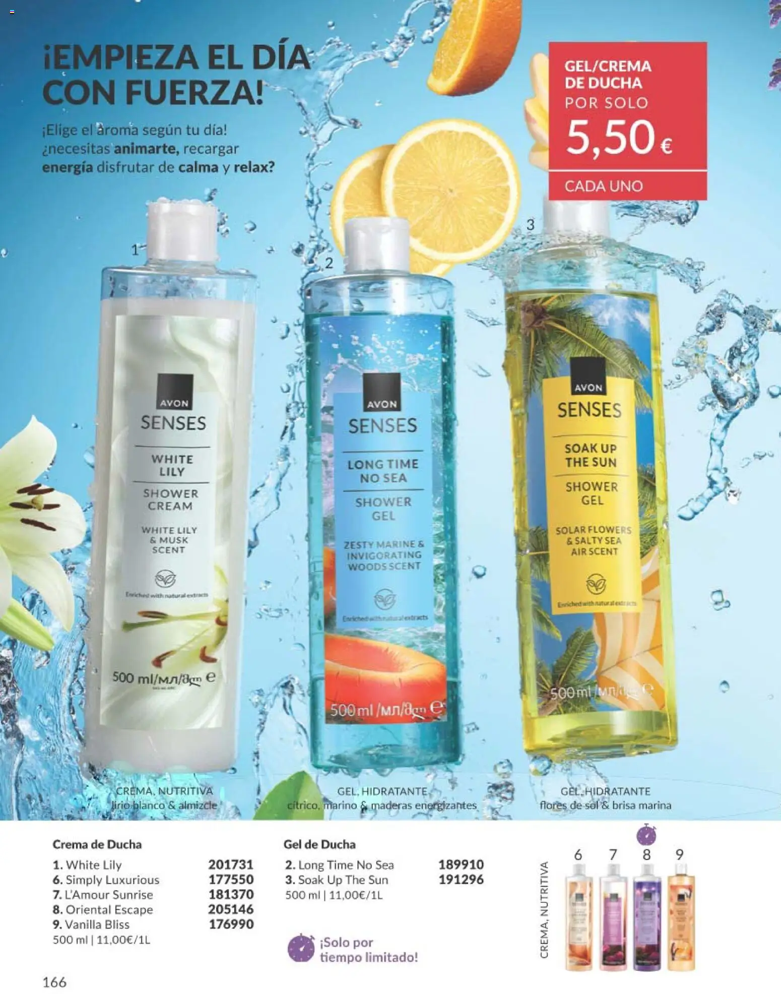 Catálogo AVON campaña 8 │ válido desde el 01/08/2026 | Página: 166 | Productos: Gel de ducha, Flores, Crema, Ducha
