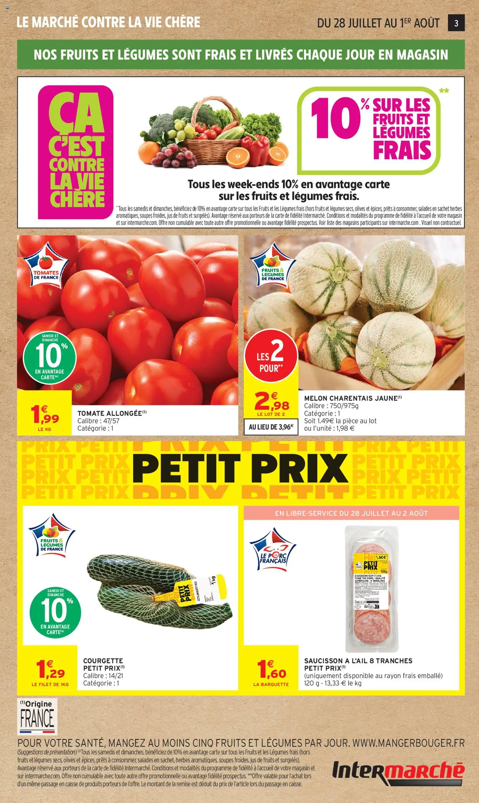 {H1} | Page: 3 | Produits: Saucisson, Melon, Courgette, Jus