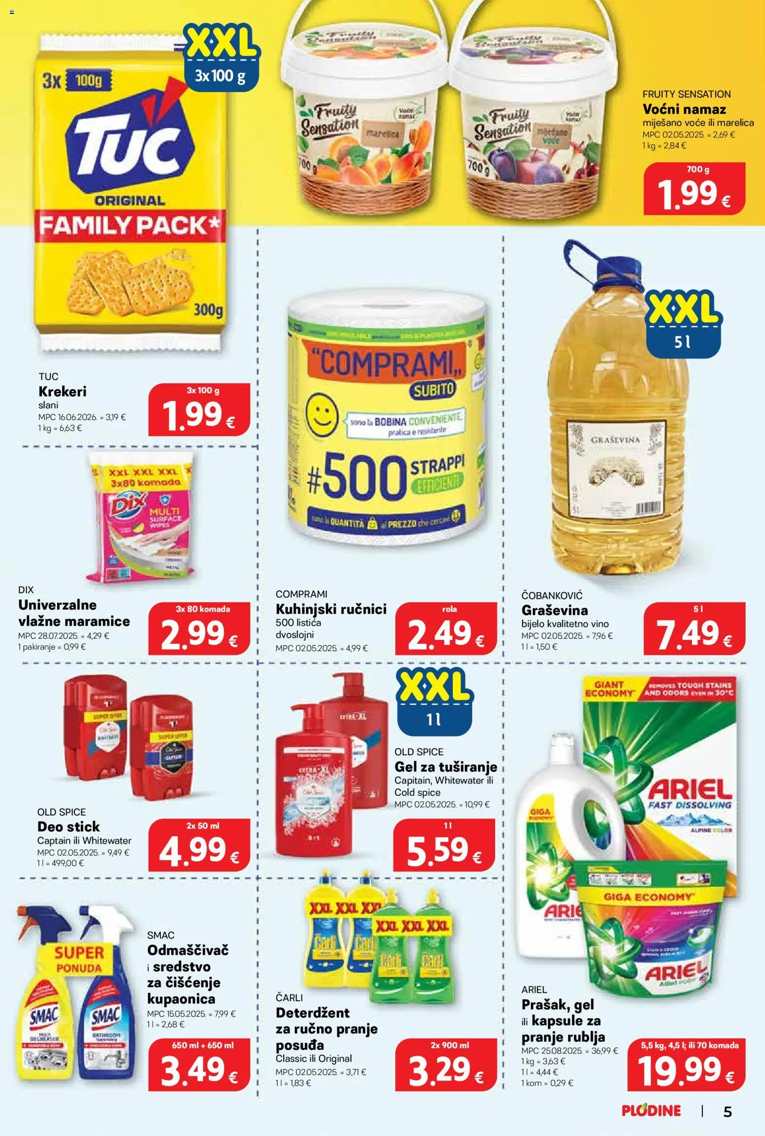 Plodine katalog | vrijedi od 19.08.2026 | Stranica: 5 | Proizvodi: Gel za tuširanje, Maramice, Old Spice, Smac