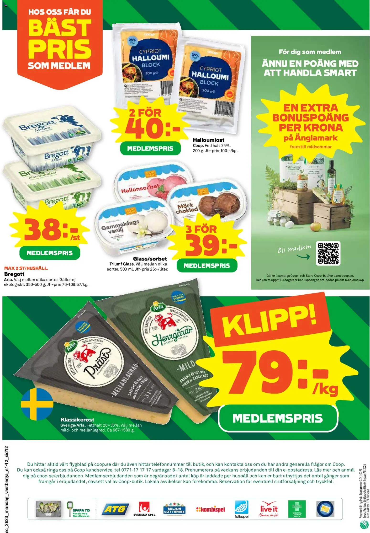 Coop Forum reklamblad aktuell från 01.06.2026 | Sida: 12 | Produkter: Bregott, Halloumi, Choklad, Spel
