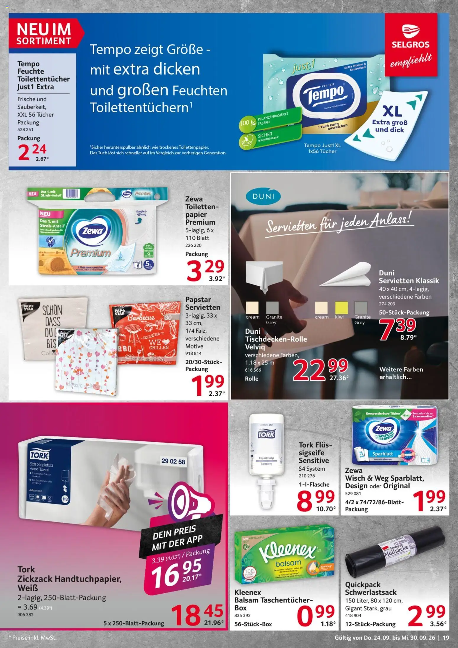 Selgros Prospekt – gültig ab 24.09.2026 | Seite: 19 | Produkte: Taschentücher, Zewa, Tempo, Kiwi