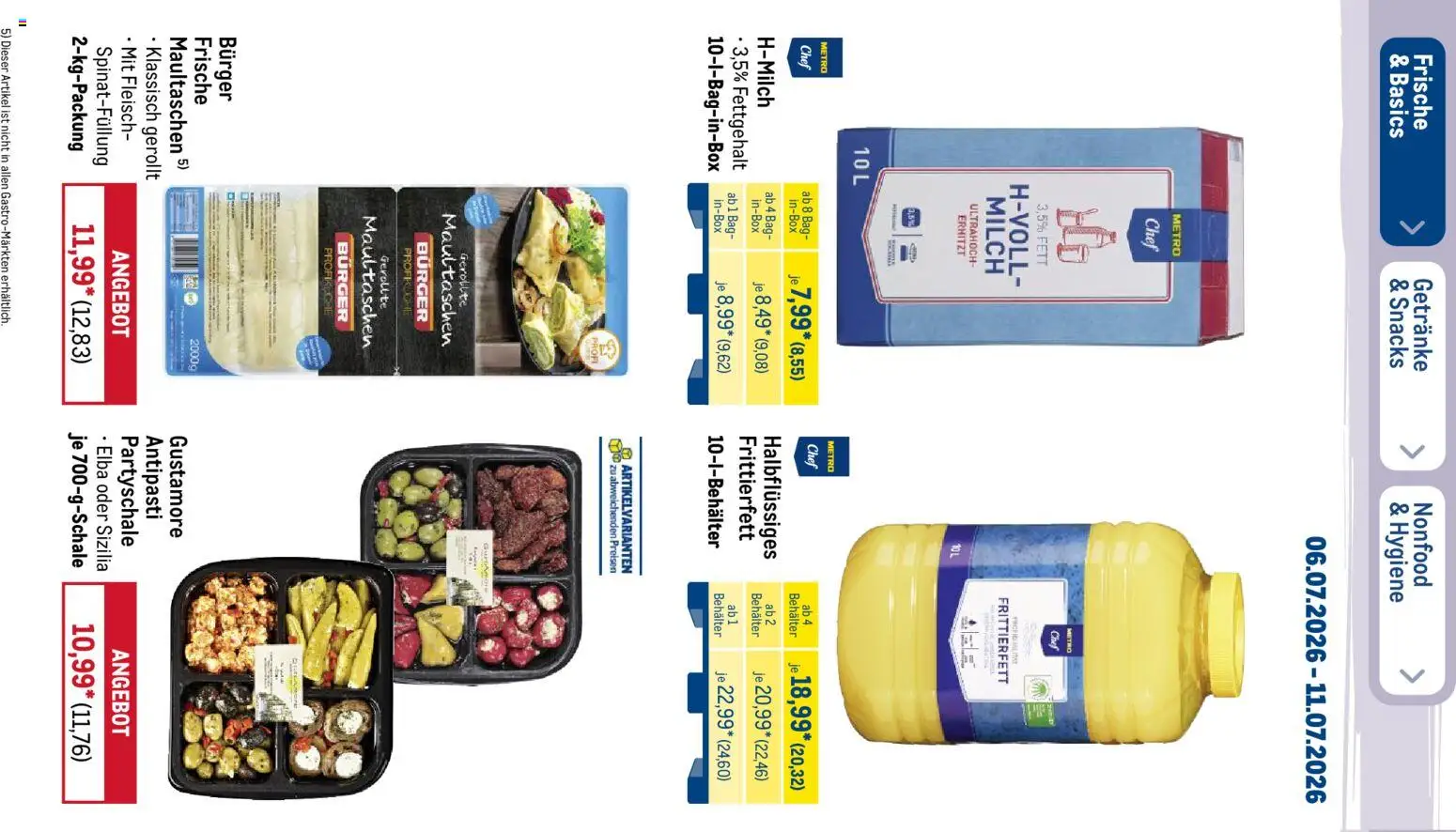 Metro Prospekt – gültig ab 06.07.2026 | Seite: 16 | Produkte: Milch, Burger, Maultaschen, Fleisch