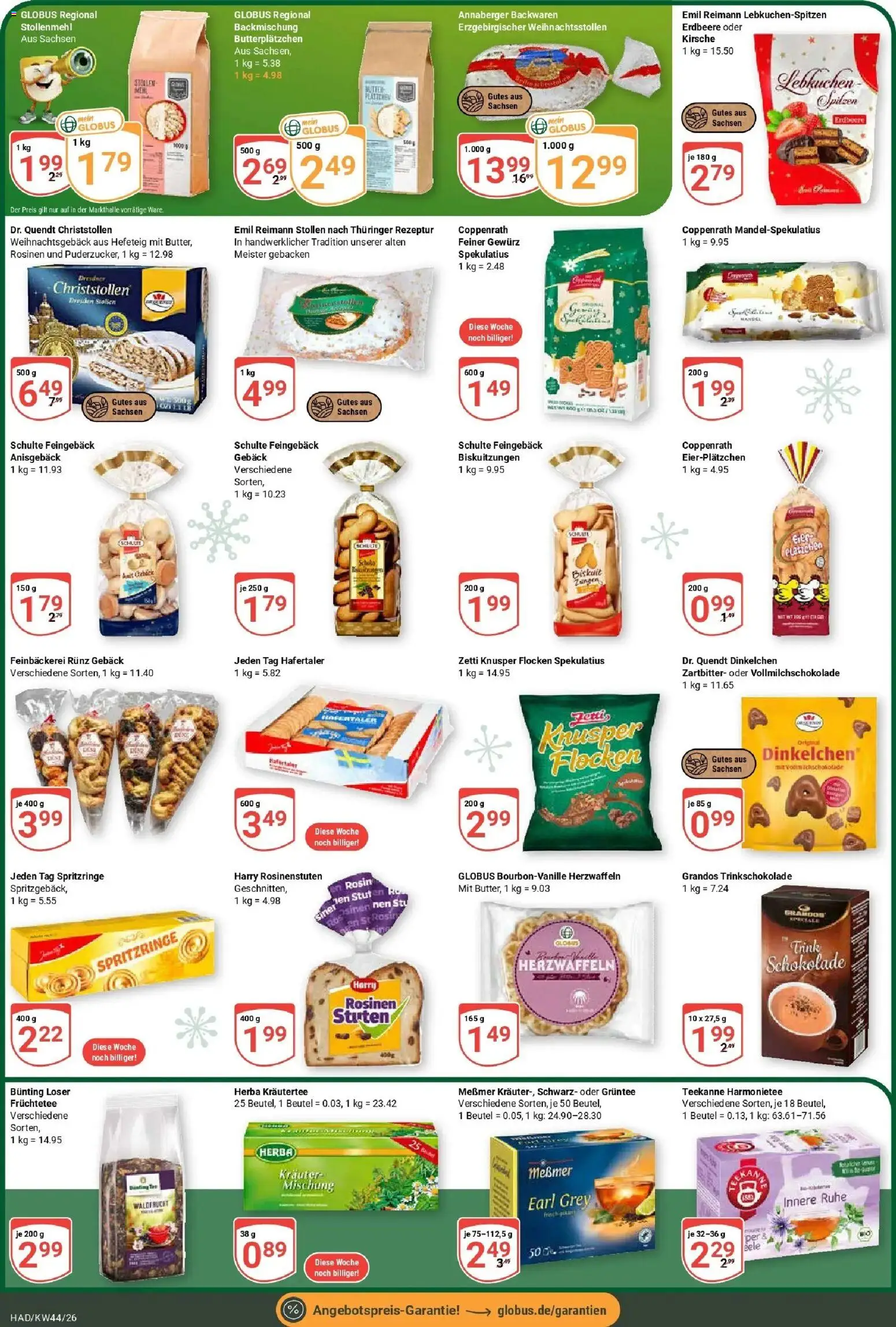 Globus Prospekt Halle (saale) – gültig ab 26.10.2026 | Seite: 14 | Produkte: Butter, Früchtetee, Rosinen, Flocken