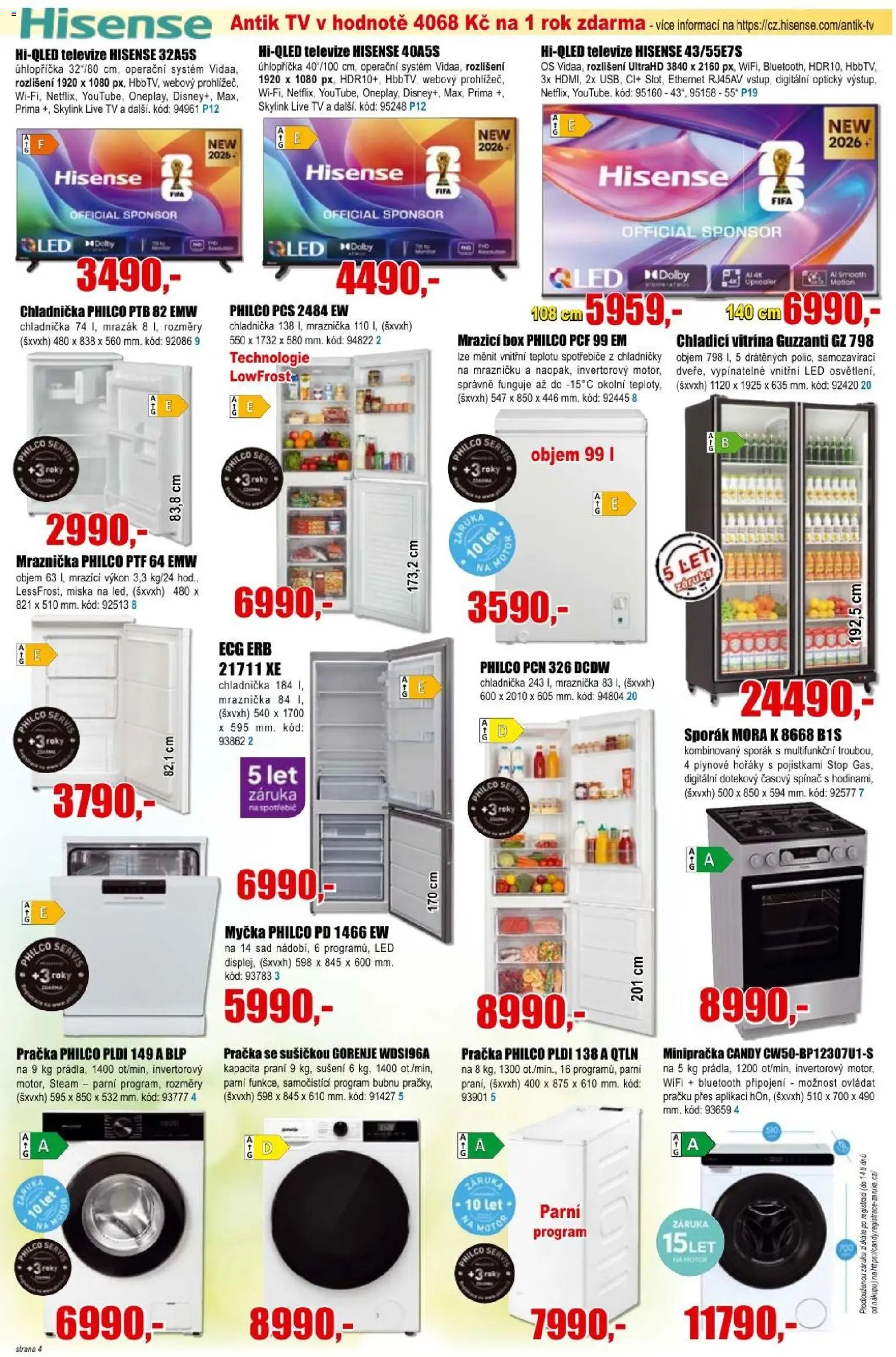 Eva supermarket leták od 12.08.2026 | Strana: 4 | Produkty: Myčka, Chladnička, Sporák, Televize