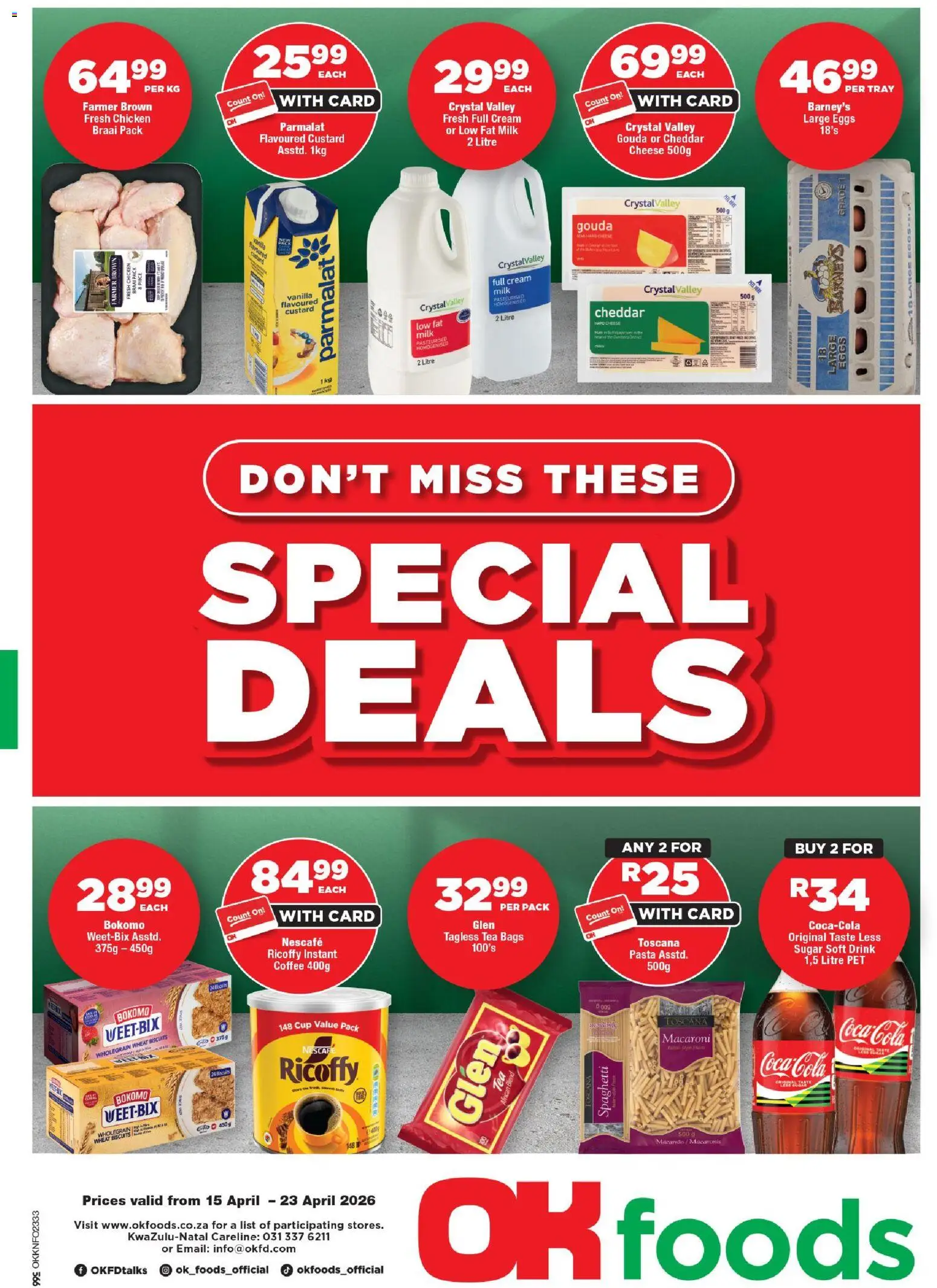 New OK Foods catalogue – valid from 15.04.2026 | Page: 1 | Products: Tray, Biscuits, Chicken, Cream