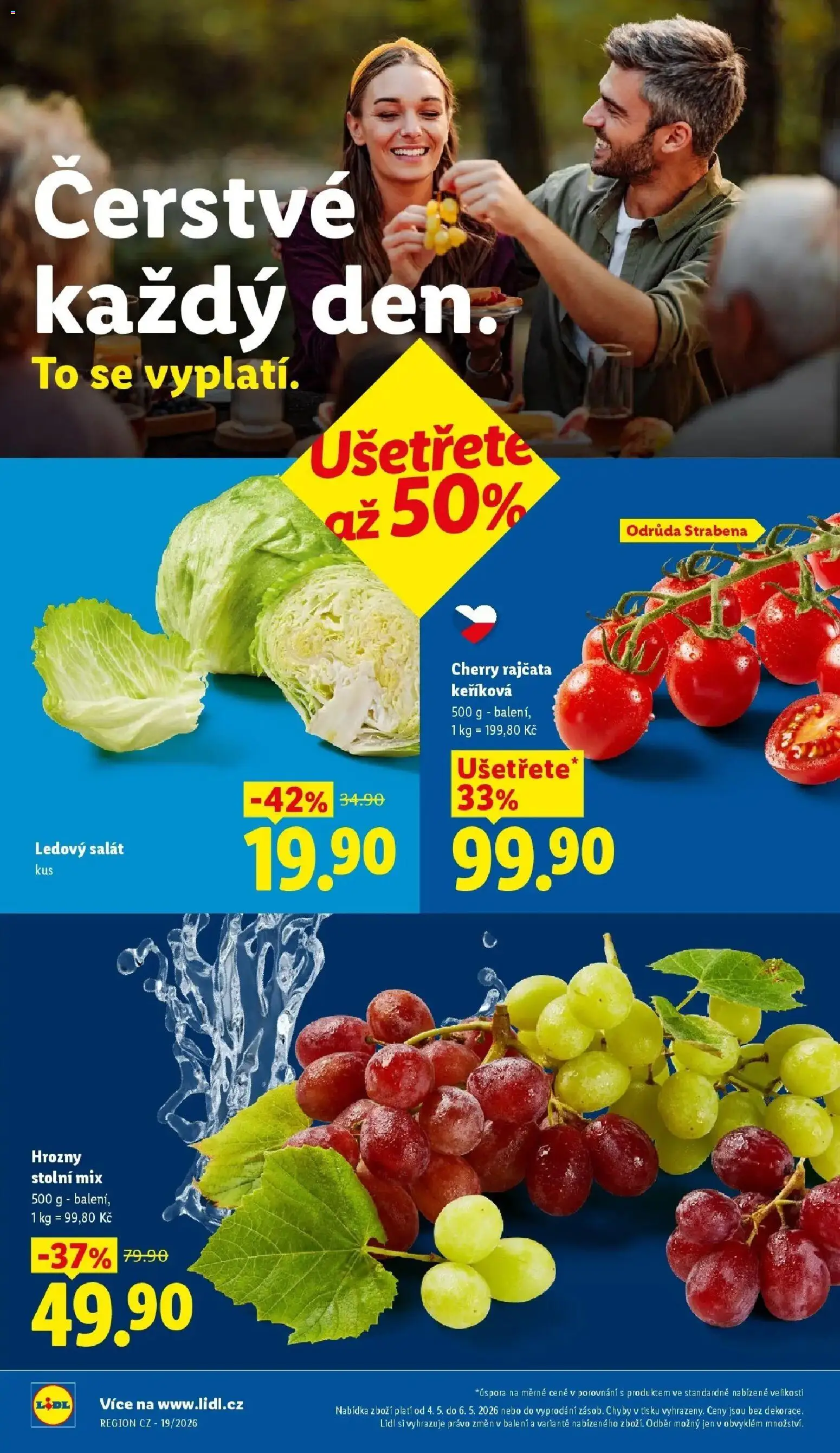 Lidl aktuální leták od 06.05.2026 | Strana: 10 | Produkty: Rajčata, Cherry rajčata, Hrozny, Ledový salát
