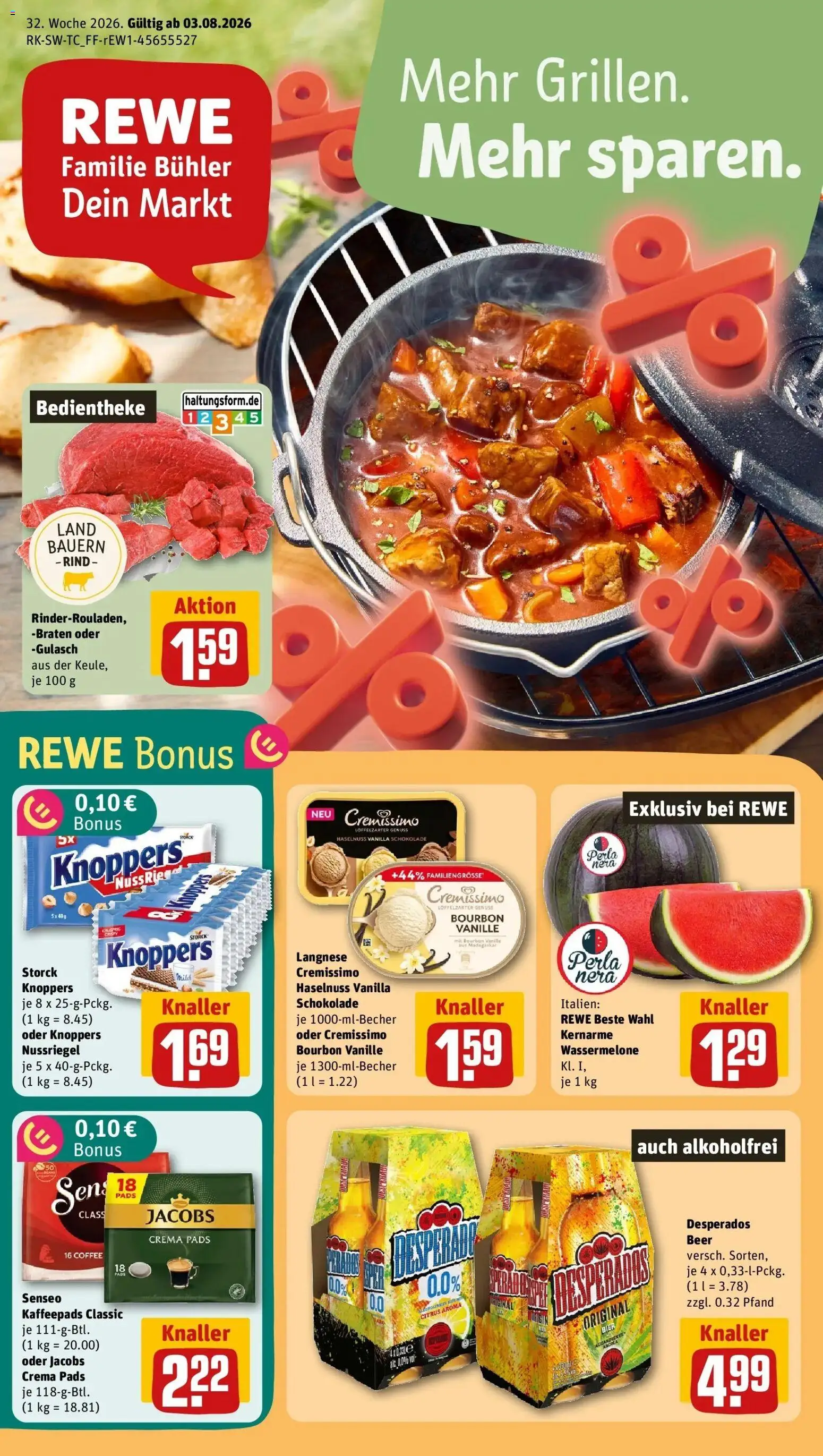 REWE Prospekt ab 03.08.2026 zum Blättern » Angebote | Seite: 1 | Produkte: Senseo, Kaffeepads, Bier, Vanille