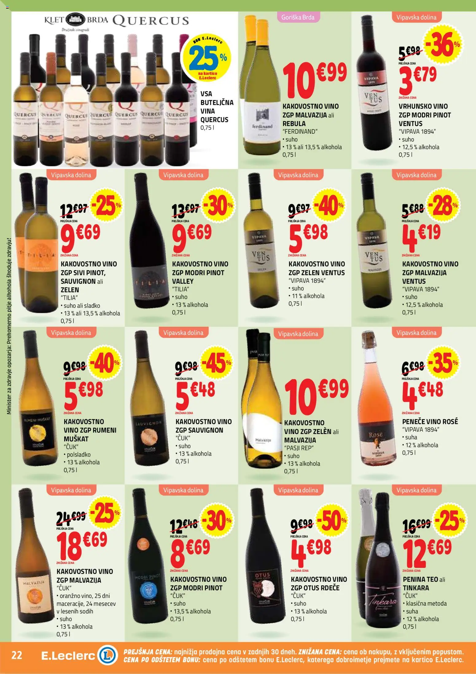 Novi E.leclerc katalog ponudbe – veljaven od 22.07.2026 | Stran: 22 | Izdelki: Penina, Vino