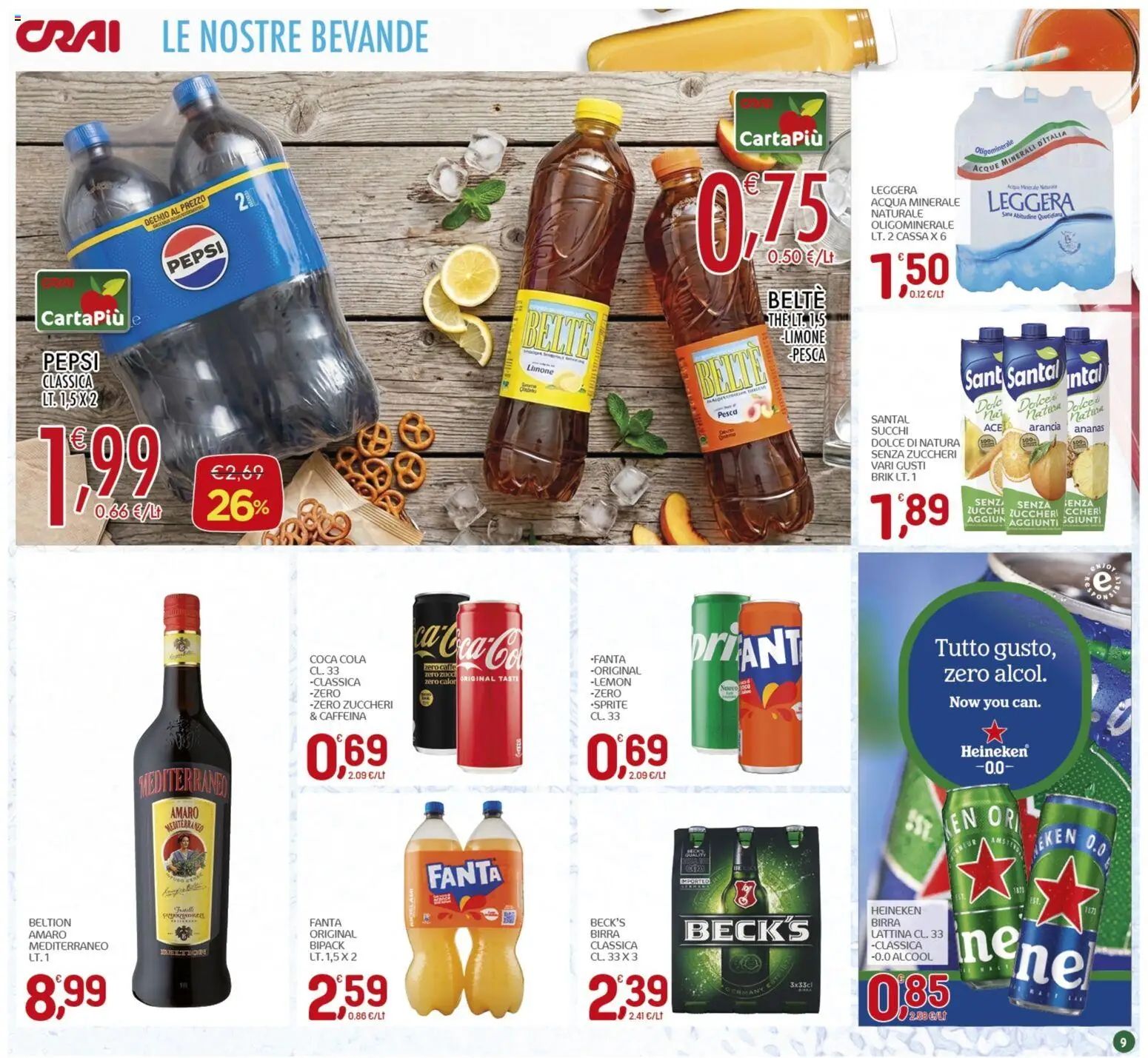 Volantino CRAI del 14.05.2026 | Pagina: 9 | Prodotti: Pesca, The, Heineken, Coca Cola