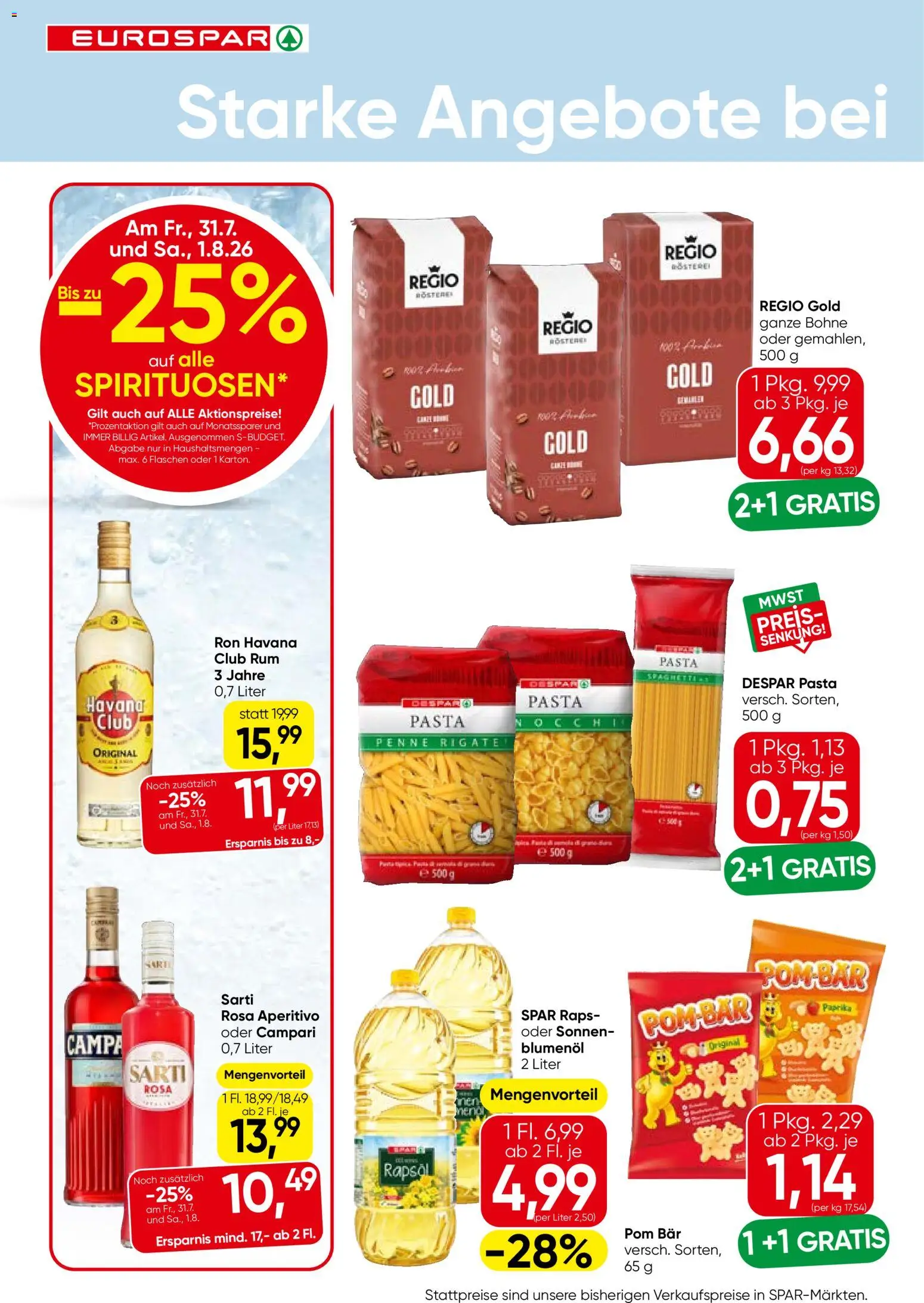 Eurospar Flugblatt gültig ab 30.07.2026 | Seite: 10 | Produkte: Pasta, Campari, Bohne