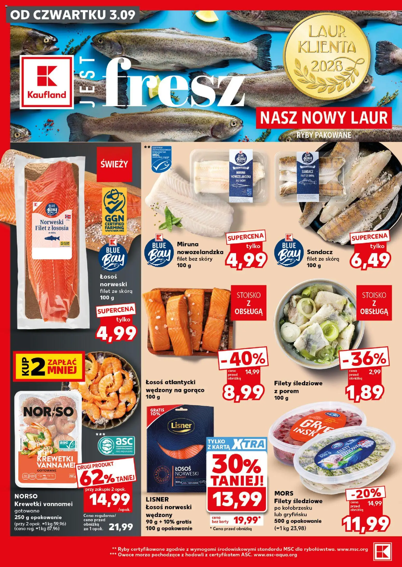 Kaufland Polsko leták - Mocny start od 07.09.2026 | Strana: 16 | Produkty: Ryby, Losos, Filet, Karty