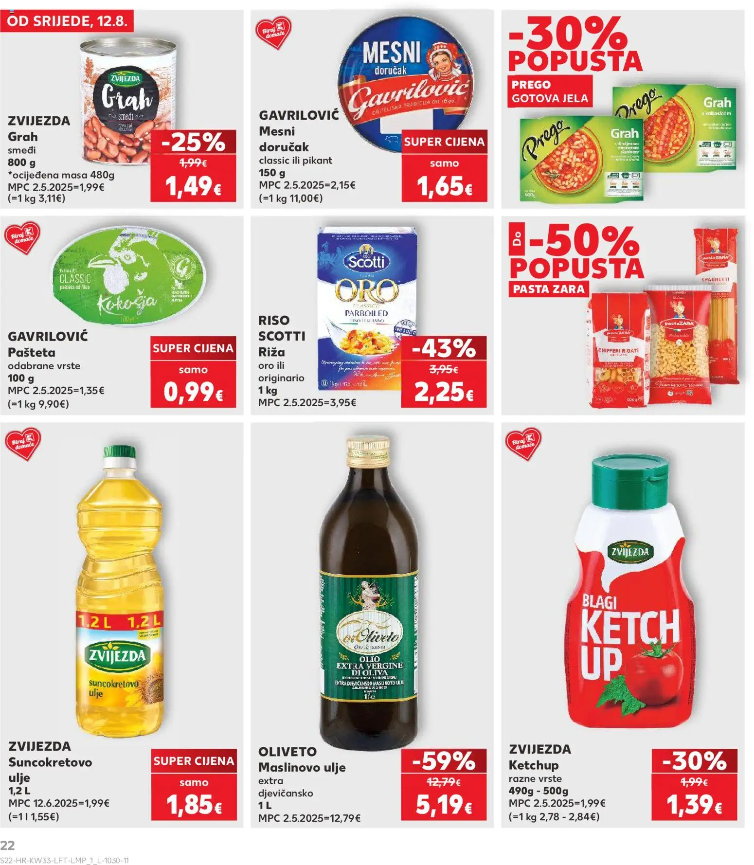 Kaufland katalog | vrijedi od 12.08.2026 | Stranica: 22 | Proizvodi: Suncokretovo ulje, Pašteta, Mesni doručak, Pasta