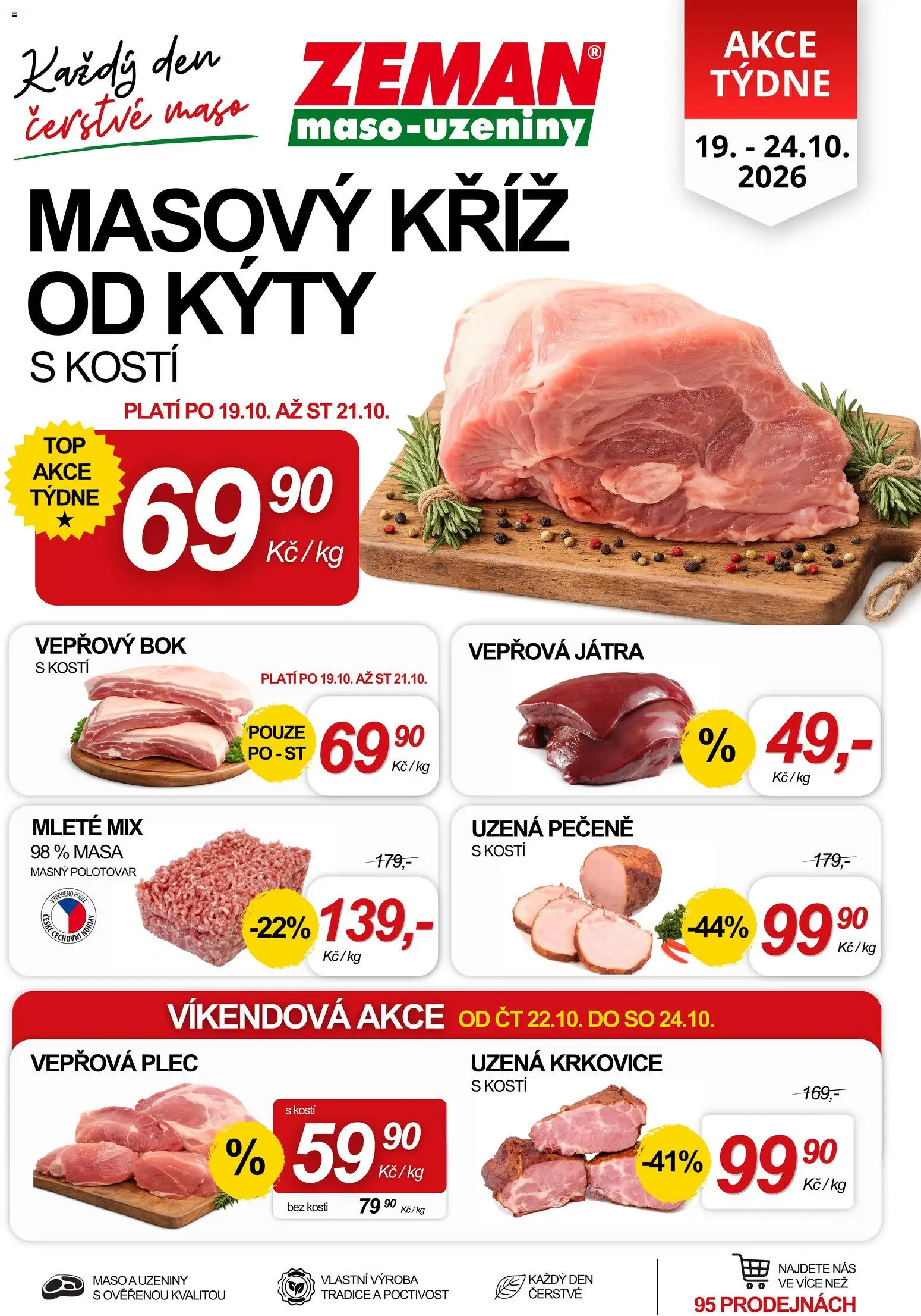 Prodejny Zeman leták od 19.10.2026 | Strana: 1 | Produkty: Uzeniny, Vepřová plec, Krkovice, Játra